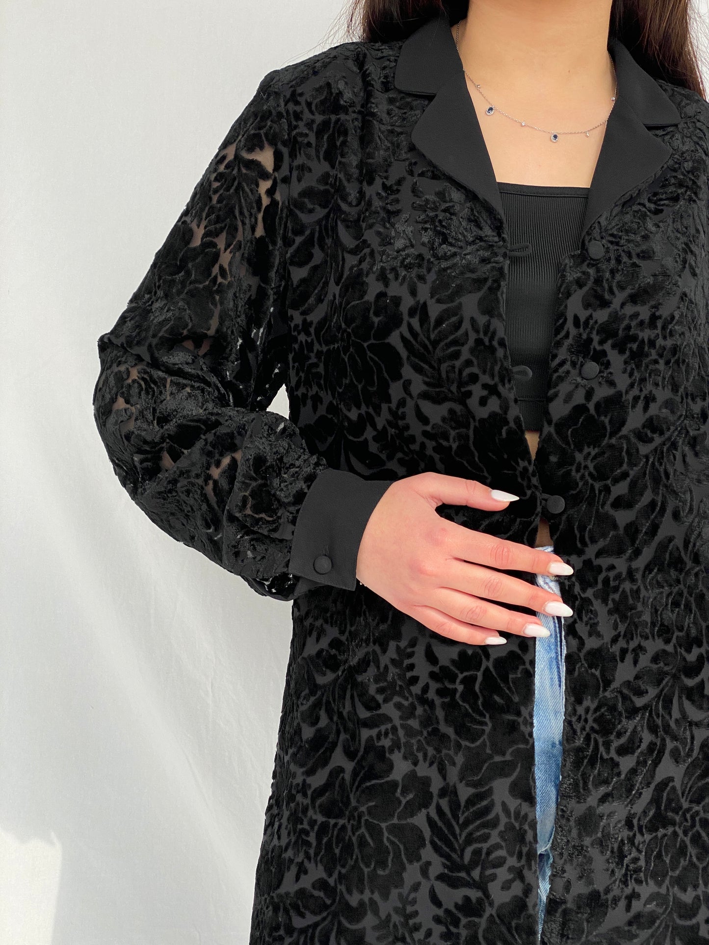 Vintage NYGÅRD Collection Black Velvet & Sheer Women’s Shirt - L