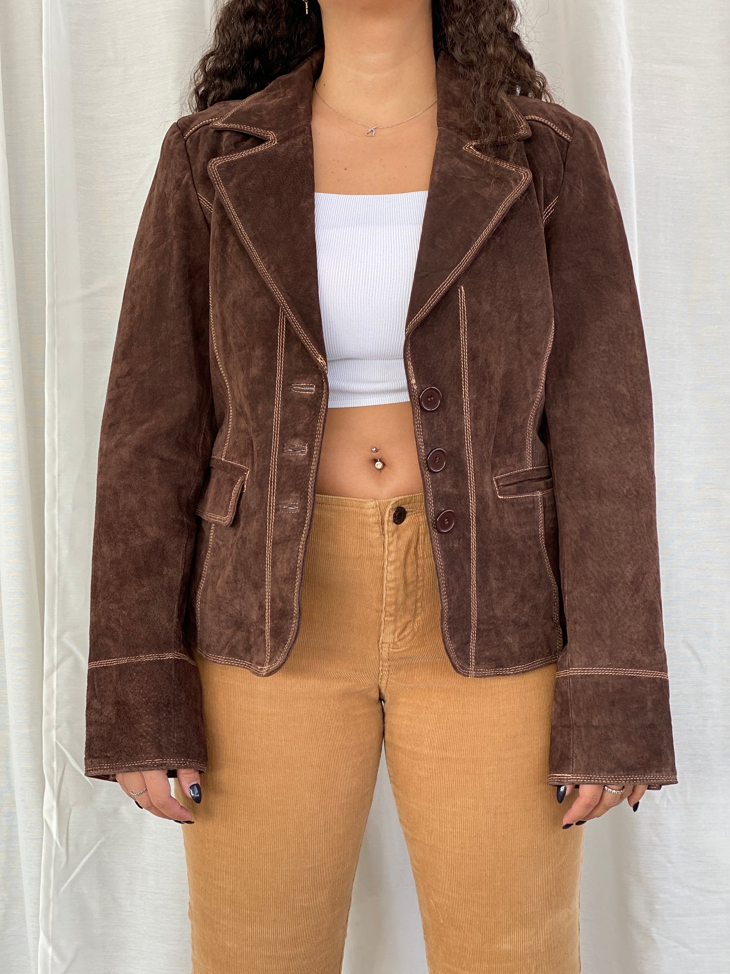 VILLA Clothes Genuine Suede Leather Brown Ginko Blazer - XL
