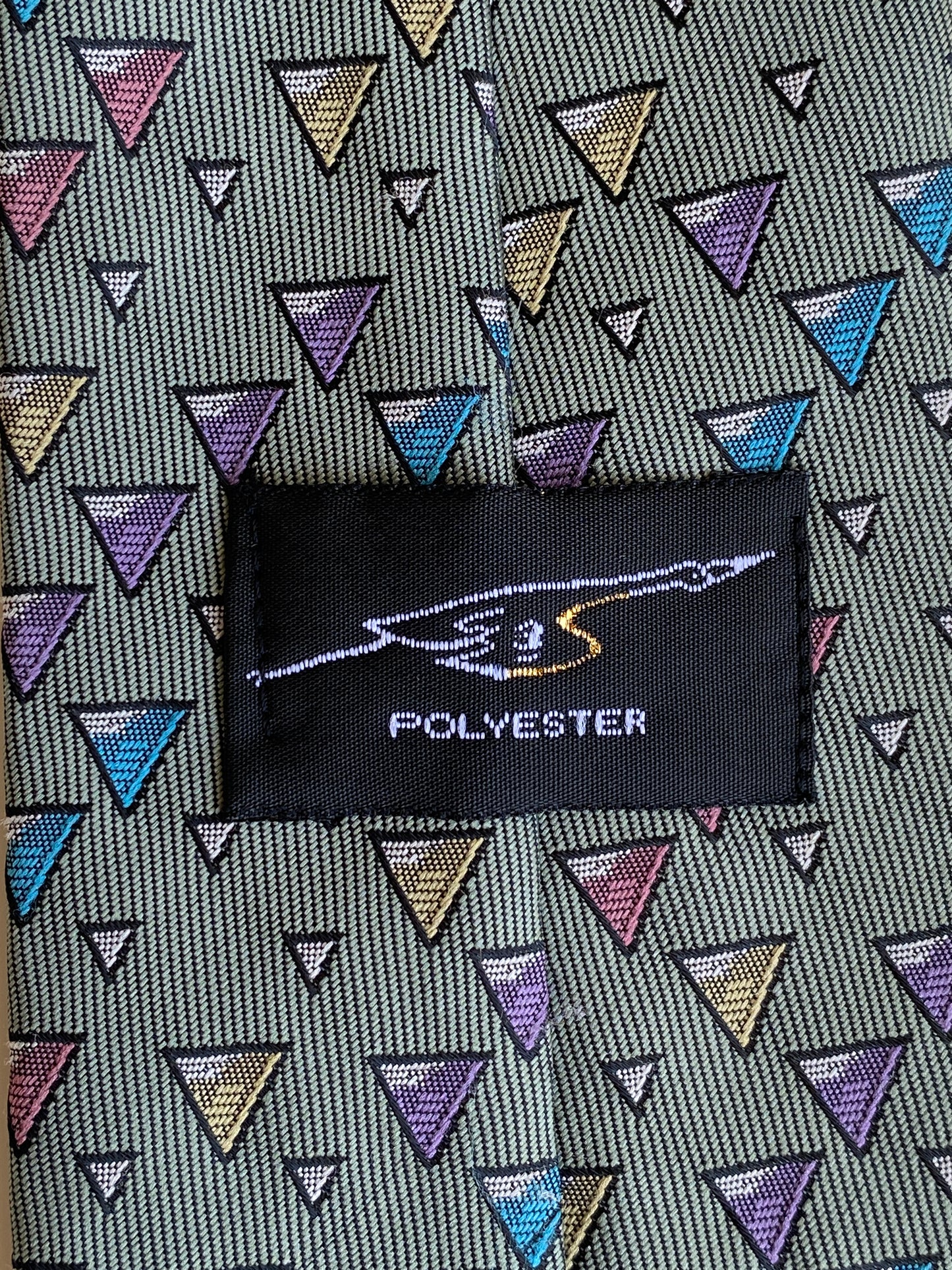Vintage 1990s Grey Multicolor Geometric Triangle Polyester Necktie