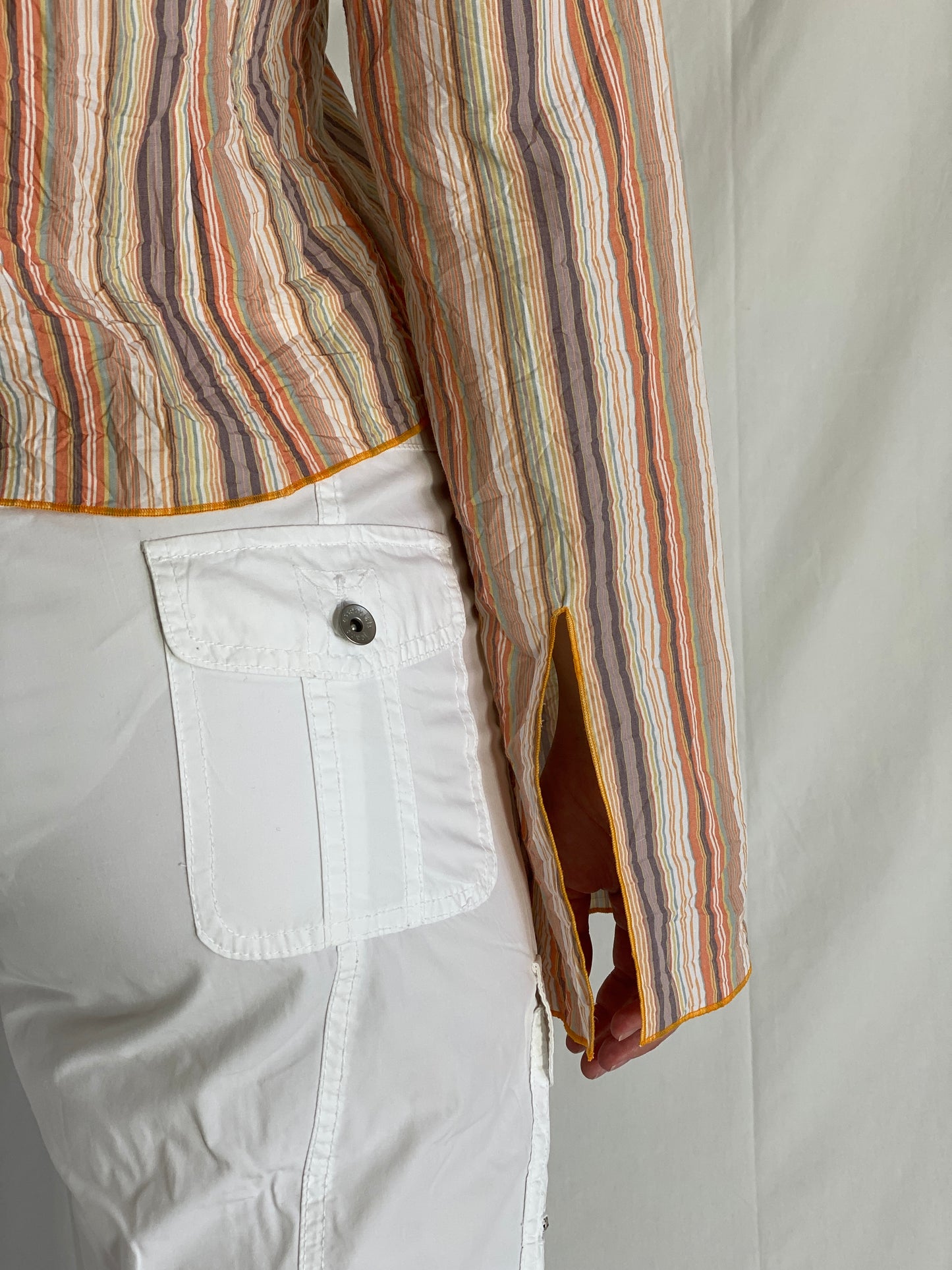 Vintage Y2K Watcher Striped Button Up Shirt Multicolor Long Sleeve - L