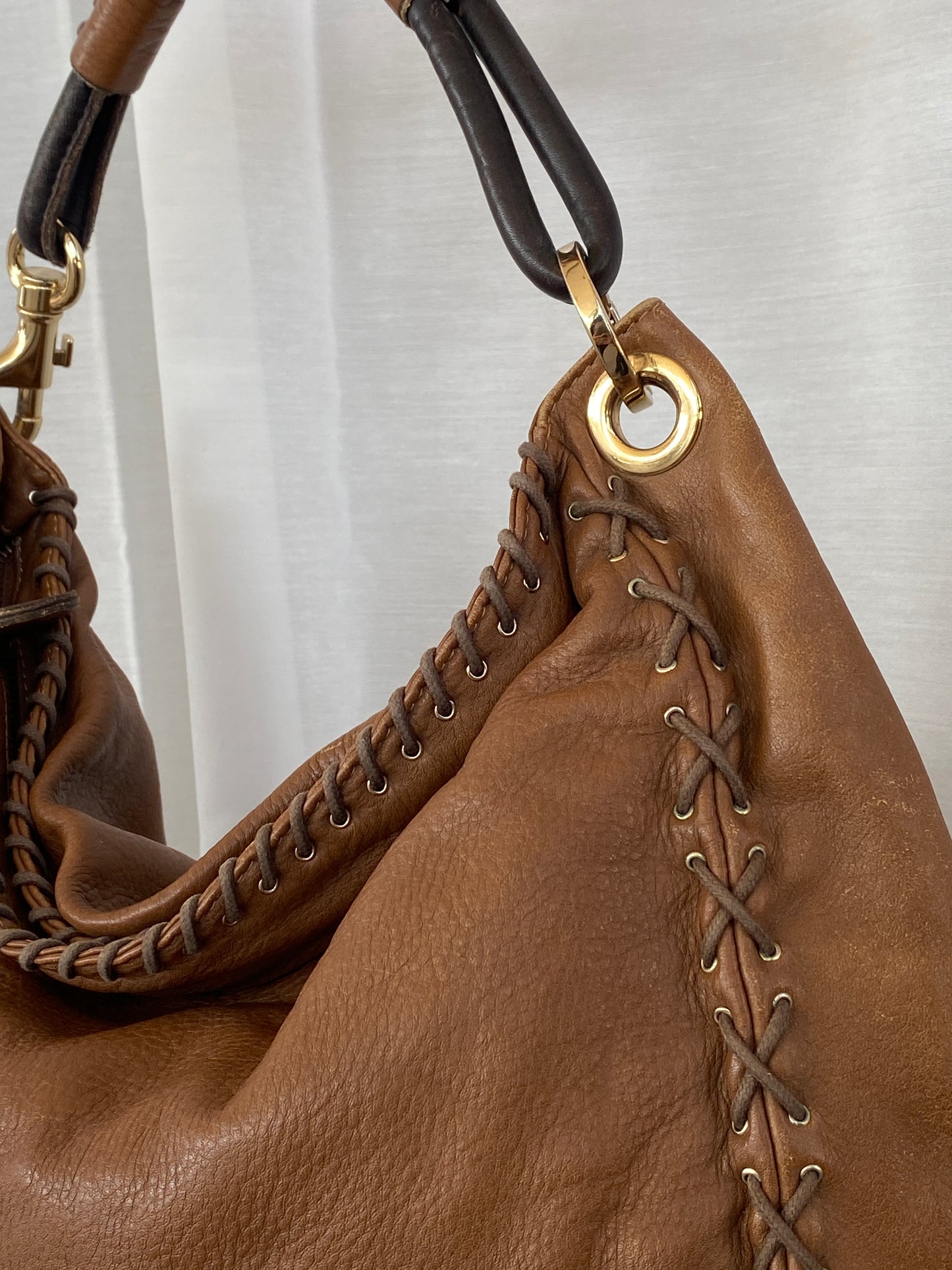 Y2K Jimmy Choo Brown Leather Large Hobo Braided Shoulder Bag