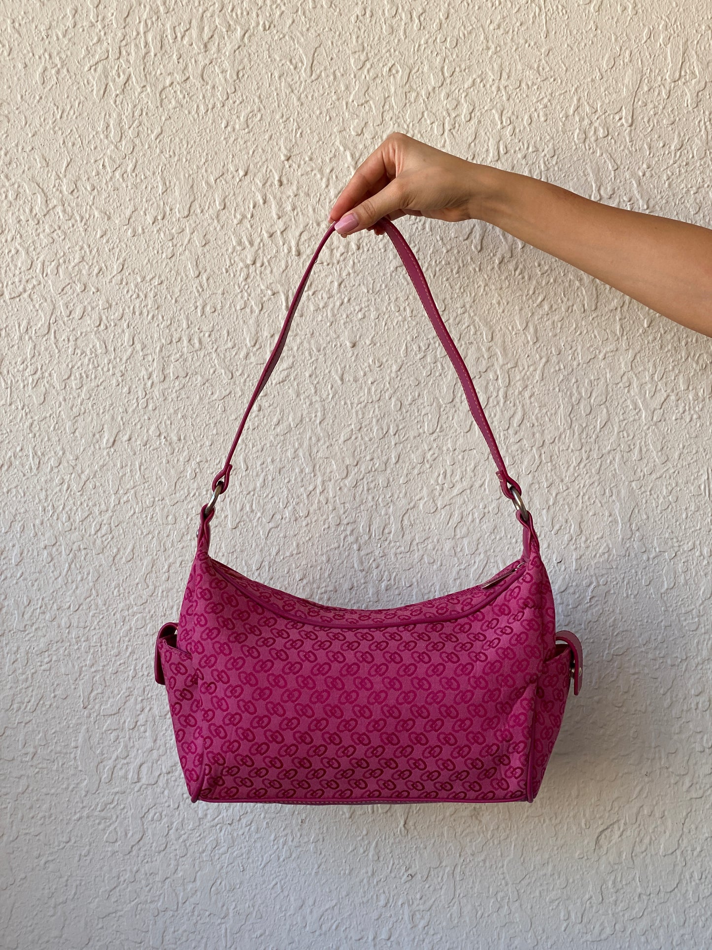 00s Y2K Pink Shoulder Bag With Pockets On The Side