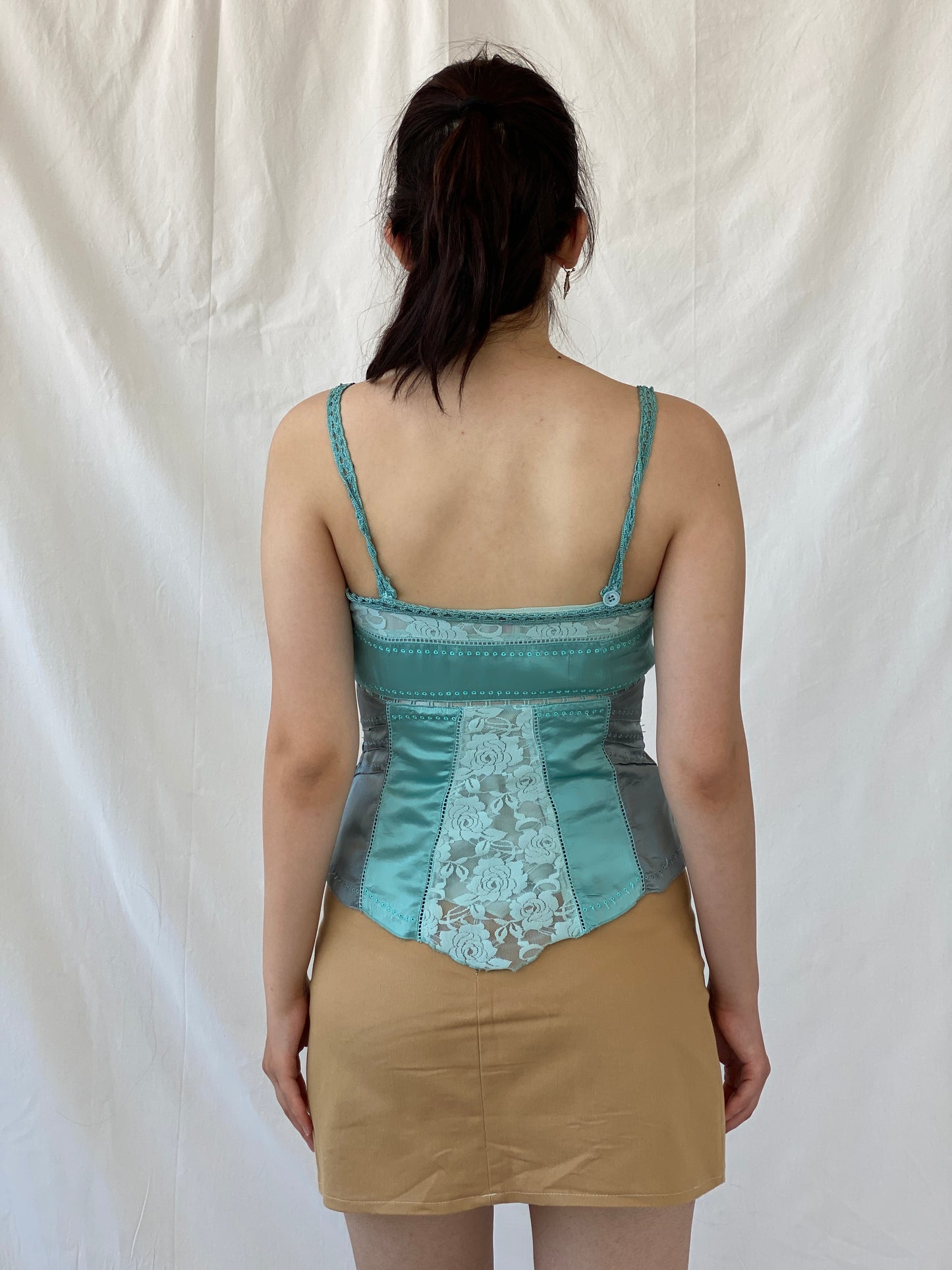 Y2K Whistles London Silk Lace Camisole Top Blue Cami - S