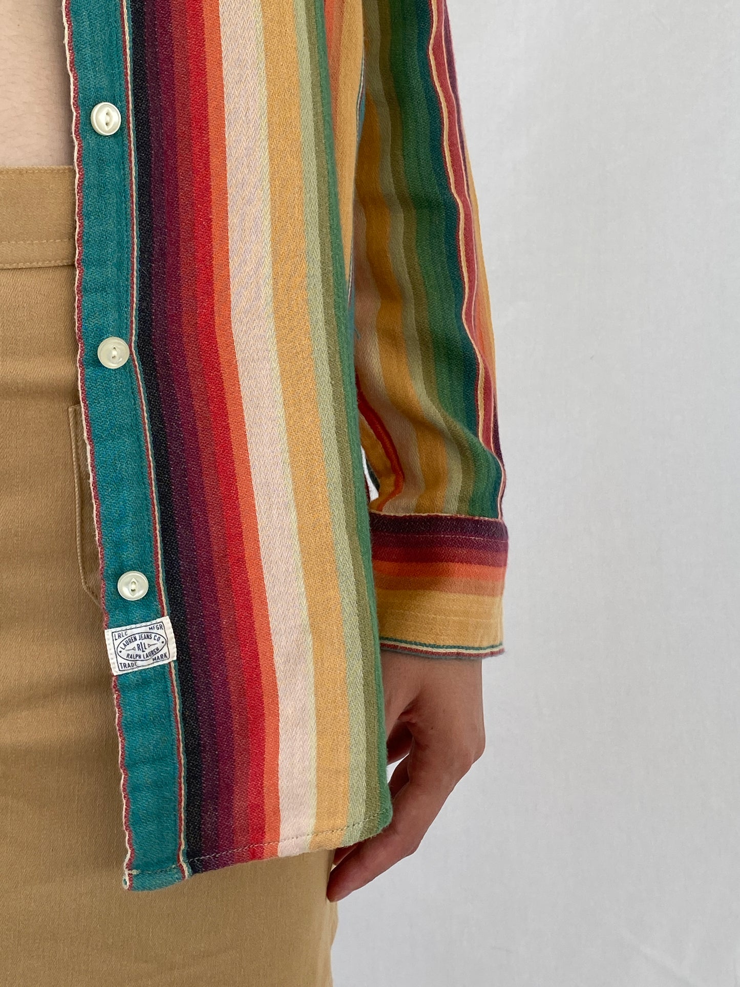 Vintage LRL Ralph Lauren Jeans Multicolor Striped Cotton Button-Up Shirt - M