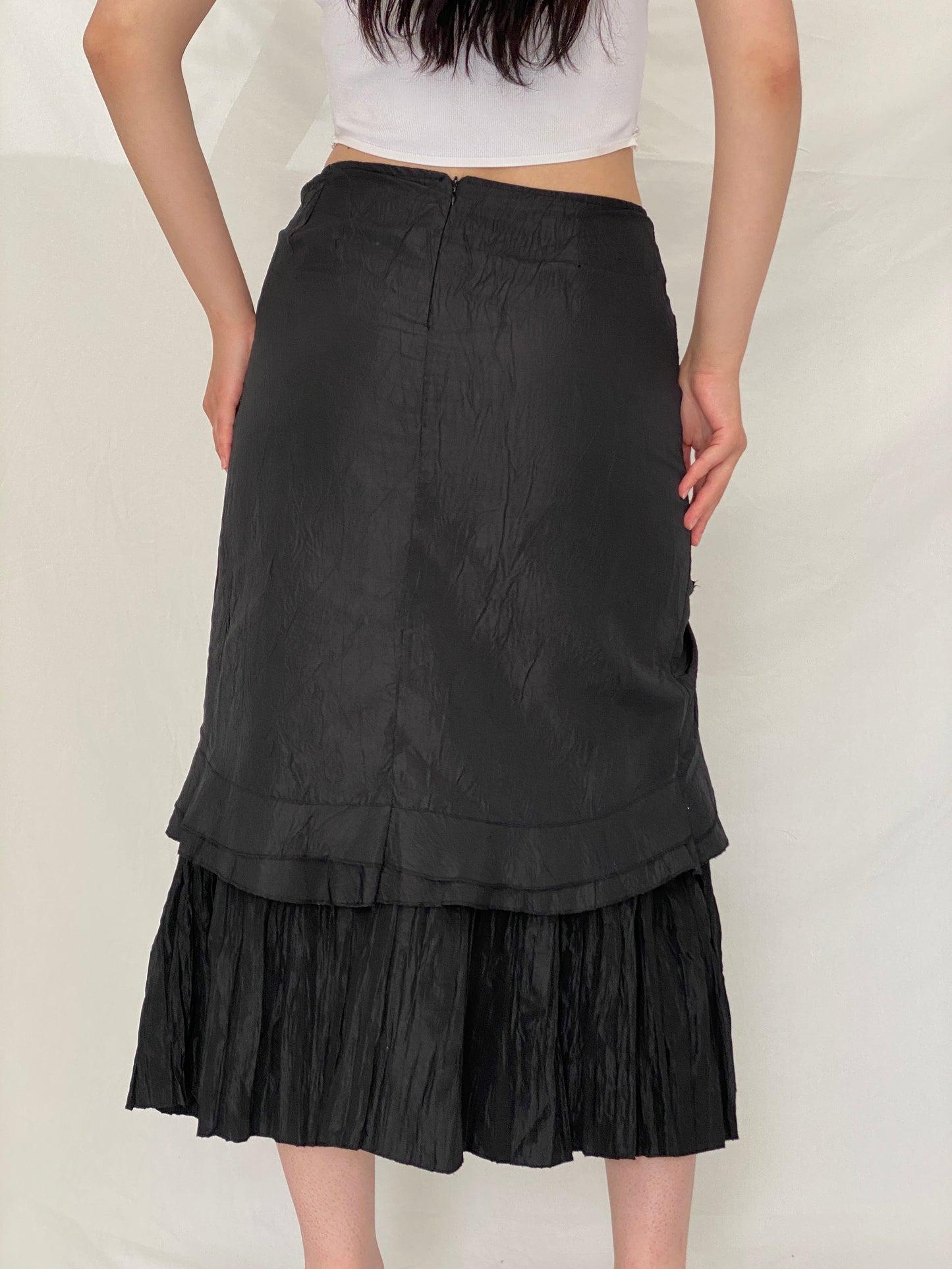Vintage TANDEM Paris Black Pleated Goth Whimsy Maxi Skirt – M