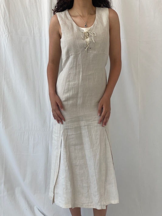 فستان نسائي من مجموعة Vintage Motys Collection Paris Beige Linen Midaxi - M