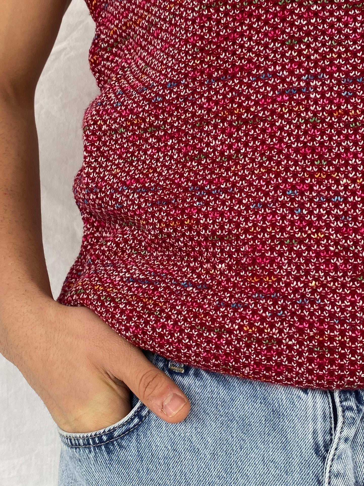 Beautiful Red Knitted Sweater Vest - Size M - Balagan Vintage Vest 90s, Abdullah, knitted vest, mens vest, vest, wool vest
