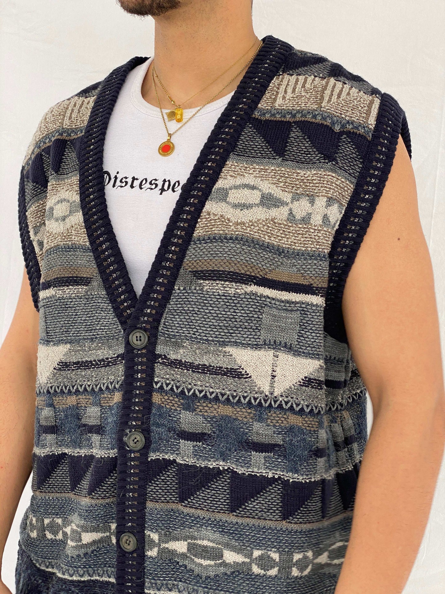 Vintage 90s Woolworths Knitted Navy Sweater Vest - Size XL - Balagan Vintage Vest 90s, Abdullah, knitted vest, mens vest, vest, winter, wool vest