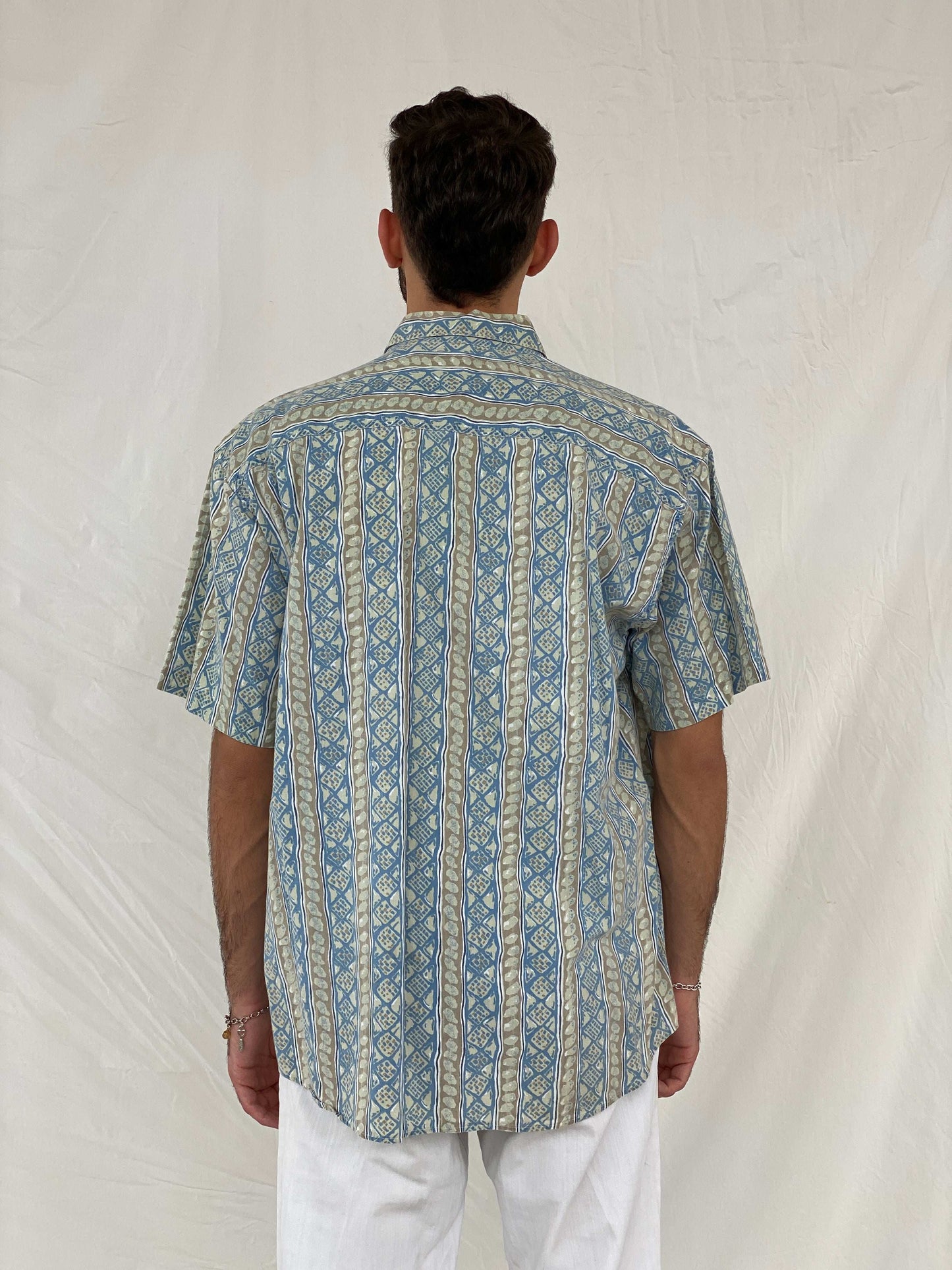Vintage 90s L.L.Bean Printed Half-Sleeve Blue Shirt - L - Balagan Vintage Half Sleeve Shirt 00s, 90s, Awsam, geometric print, half sleeve shirt, NEW IN, printed shirt