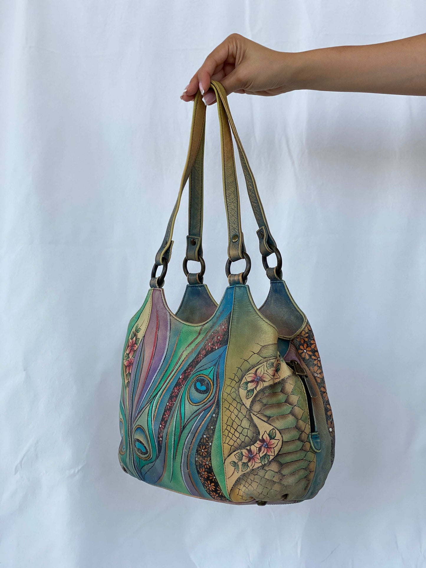 Statement Vintage Anuschka Hand AqaaPainted Genuine Leather Bag - Balagan Vintage Shoulder Bag 00s, 90s, genuine leather, leather, NEW IN