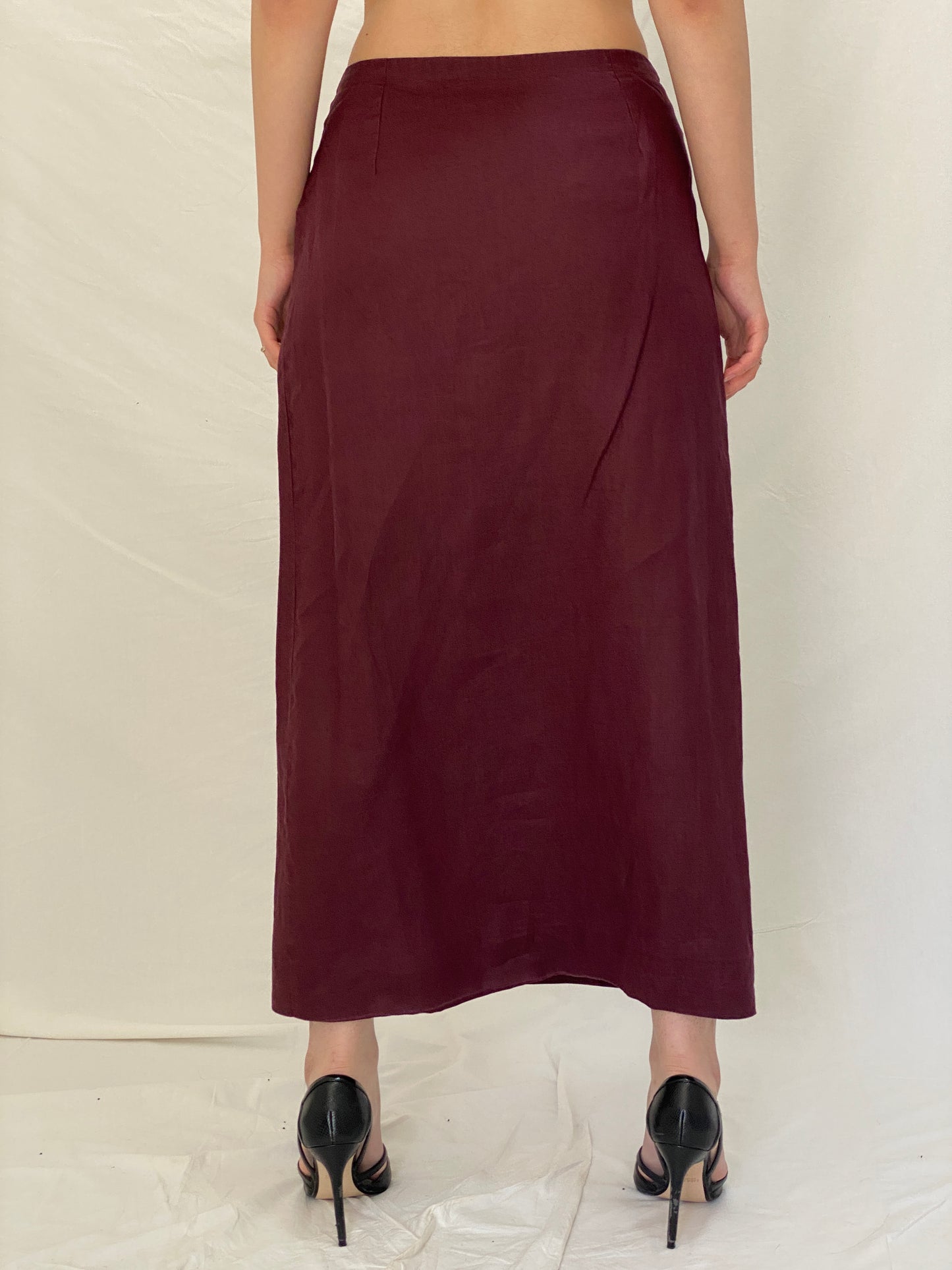 Y2K Mango Burgundy Wrap Midi Skirt Minimalist Officecore Skirt - L