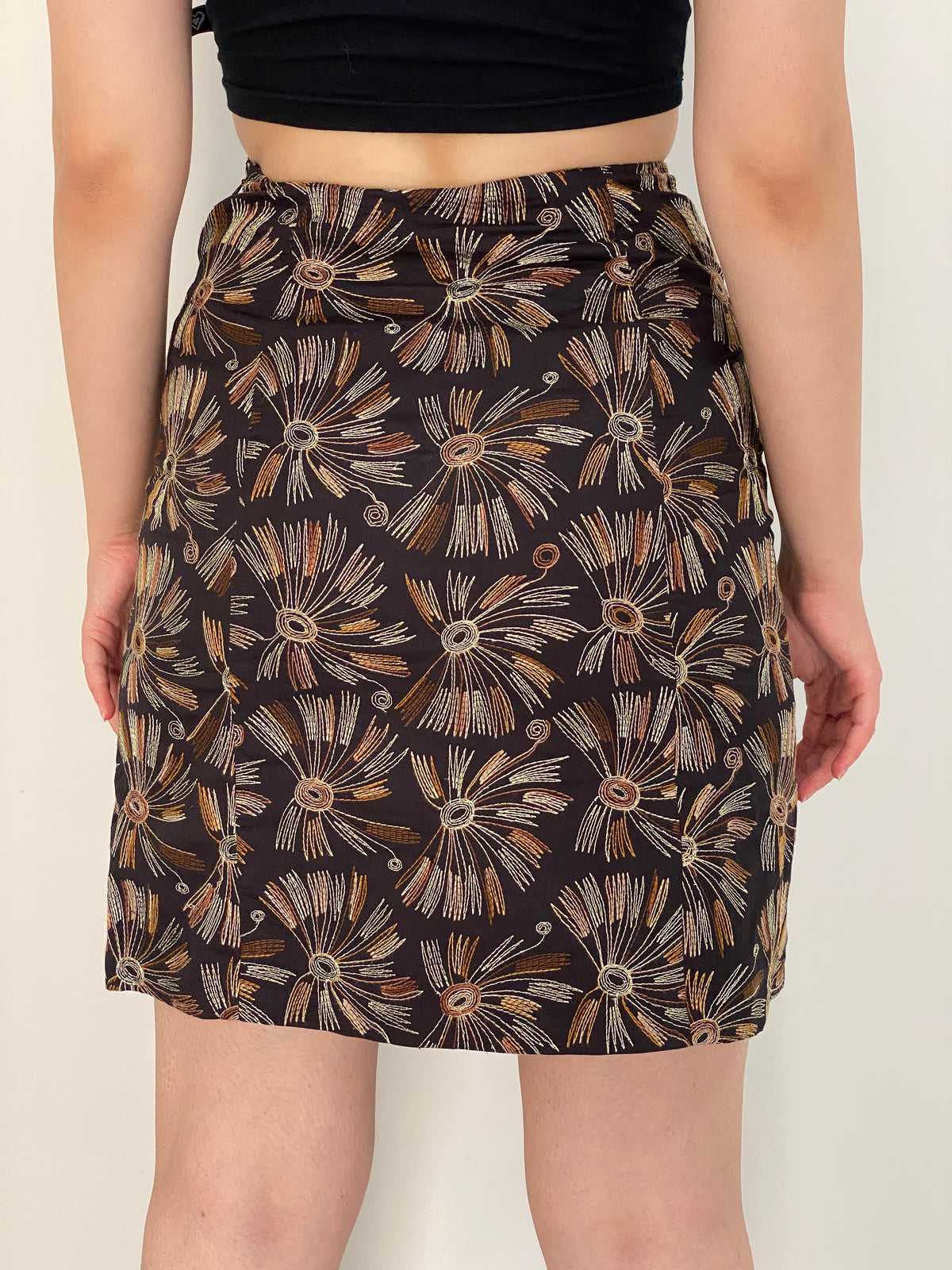 Vintage 90s Talbots Petites Black & Gold Embroidered Cotton Mini Skirt – M