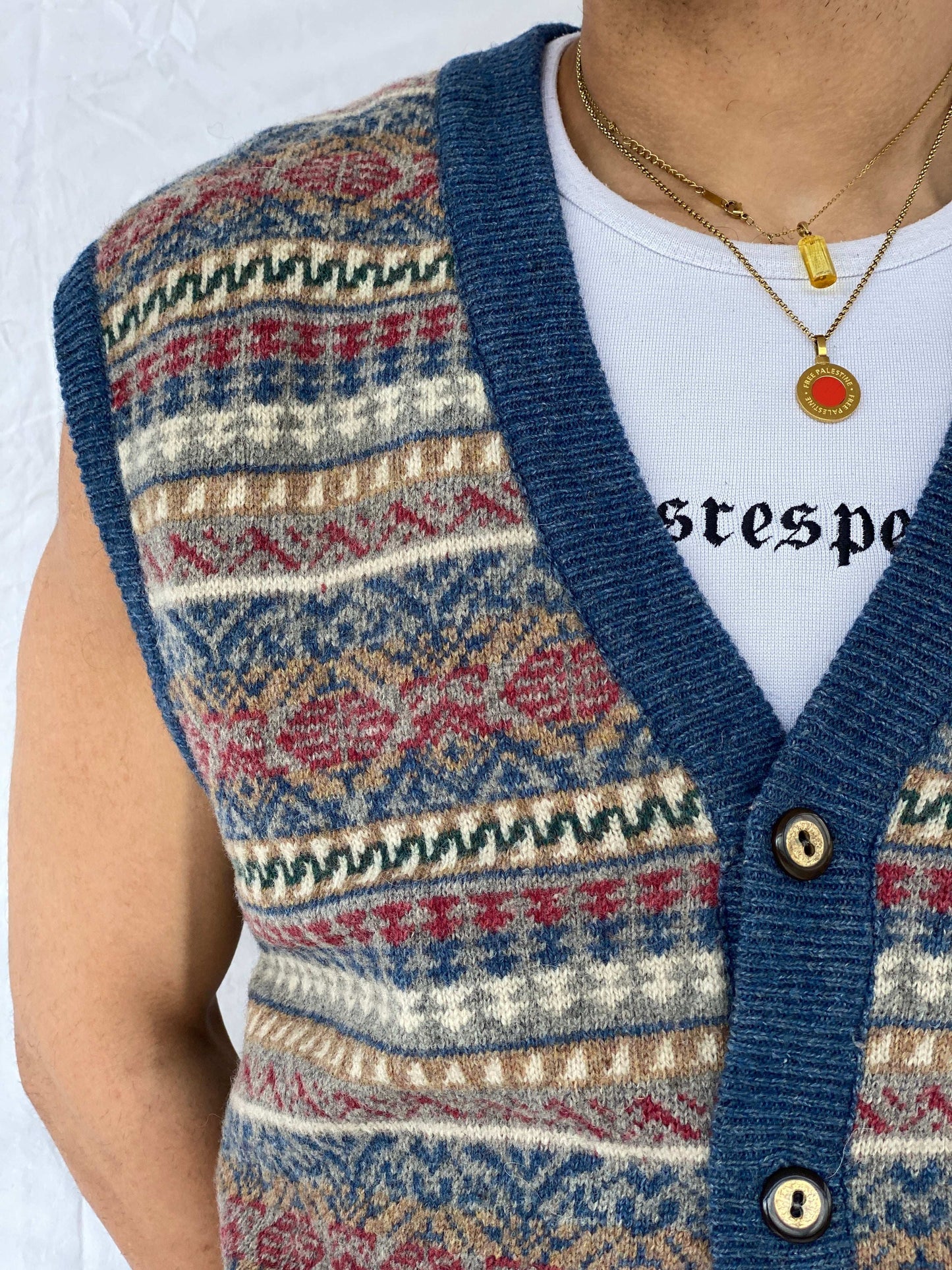 Vintage Ormen Shetland Button-Up Knitted Sweater Vest - Size L - Balagan Vintage Vest 90s, Abdullah, vest, winter