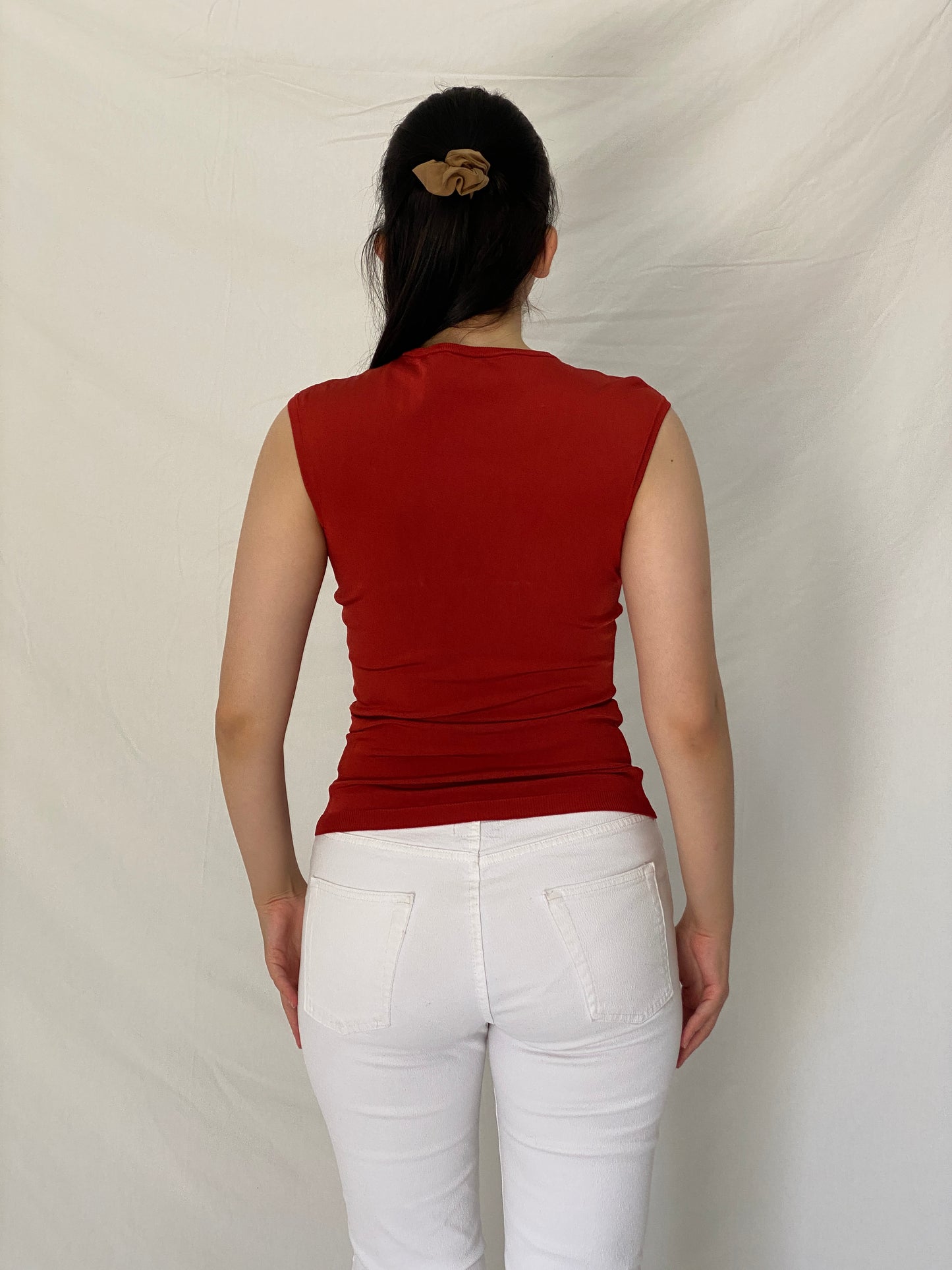Vintage Y2K Cache Rust Red Rayon Blend Keyhole Knit Top – S
