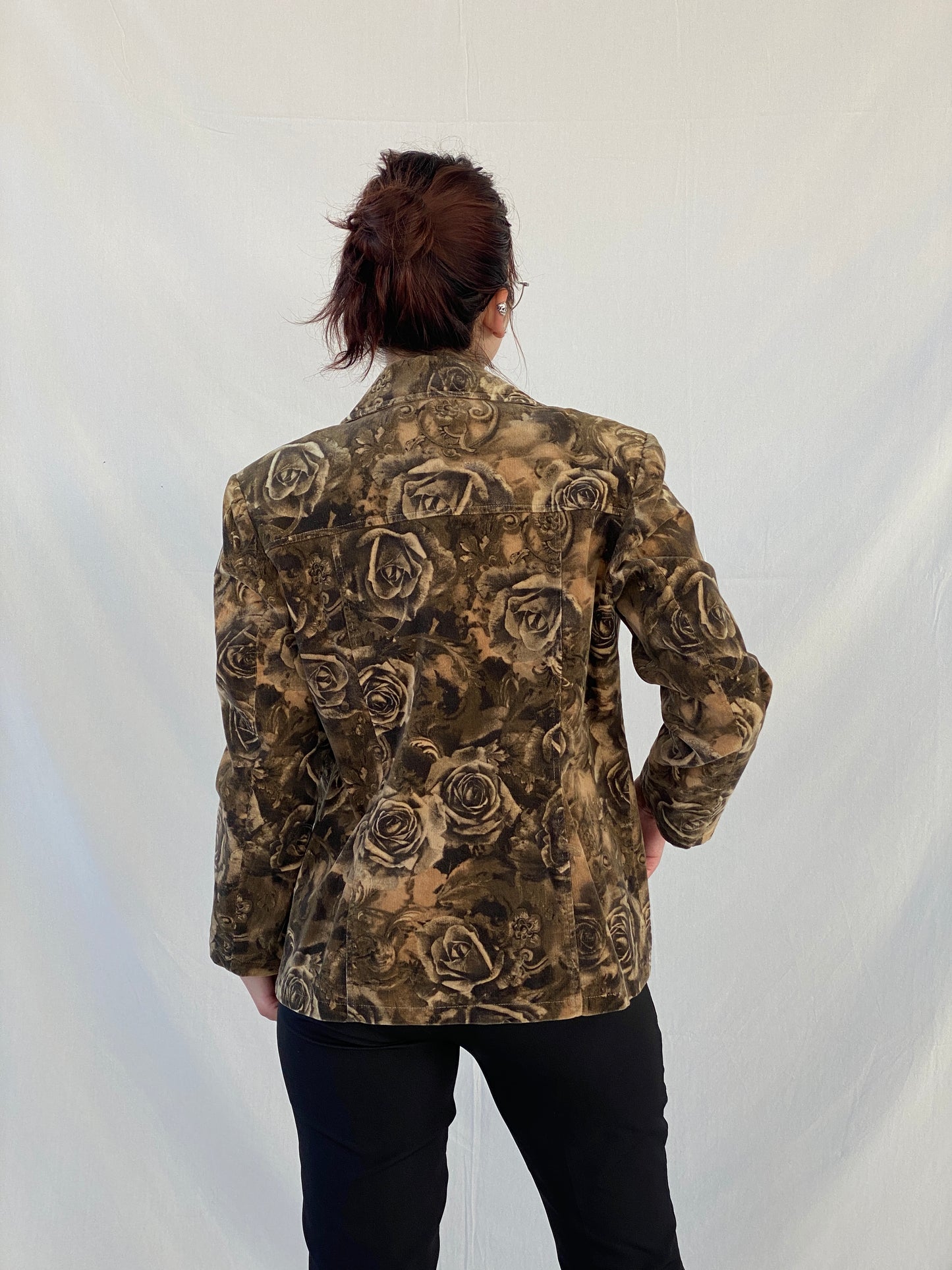 Vintage Brown Floral Corduroy Buttoned Heavy Blazer Jacket - M