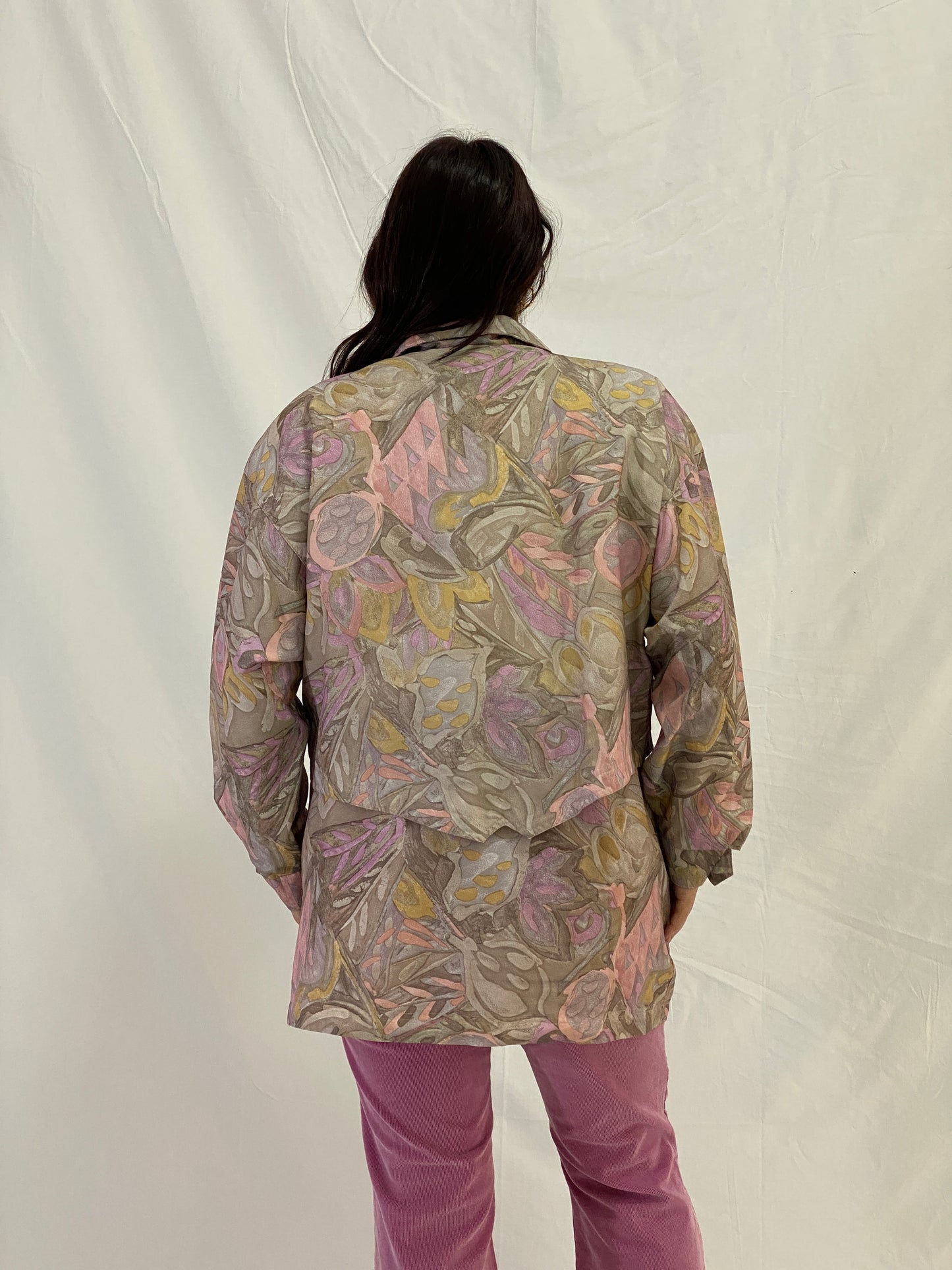 Vintage 90s Pastel Abstract Print Lightweight Windbreaker Jacket - S
