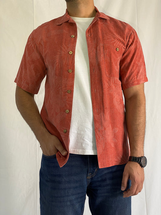 قميص جاكار حريري أحمر قابل للغسل من مجموعة Vintage Island Shores Original Island Wear - مقاس صغير