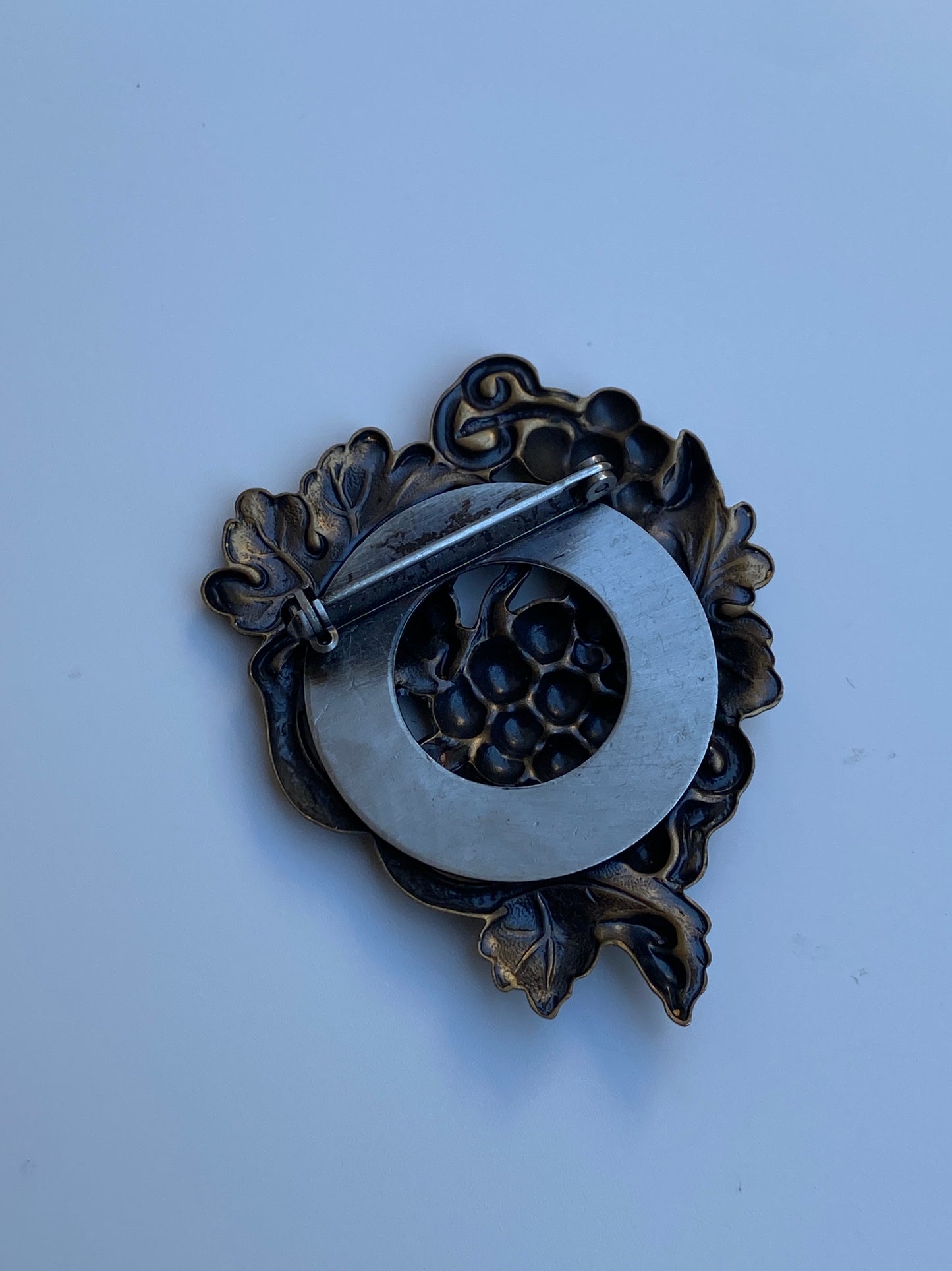 Vintage Two-Tone Grape Cluster Brooch Brass Figural Vine Pin