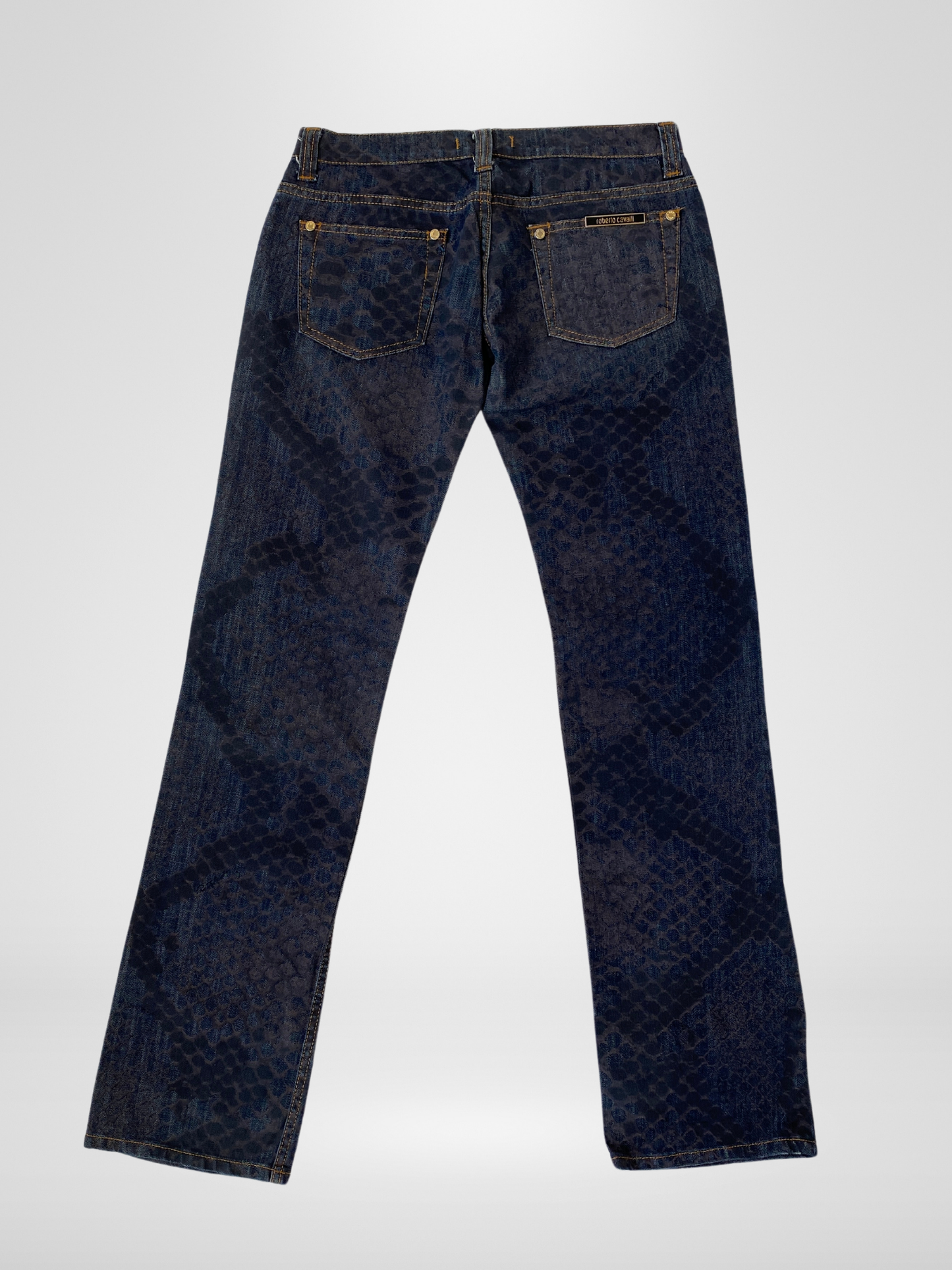 بنطلون جينز روبرتو كافالي بطبعة زواحف وخصر منخفض - مقاس صغير