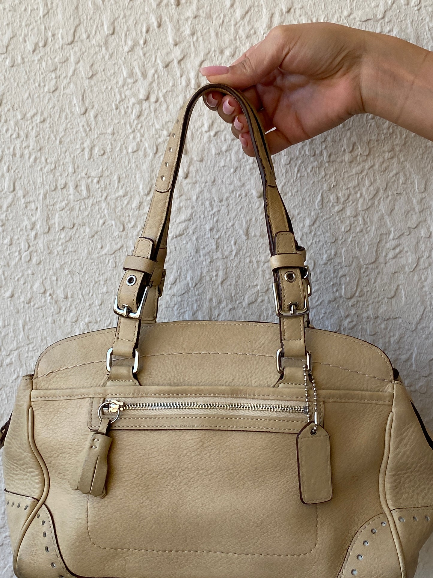 Authentic Coach Hampton Satchel Cream Leather Shoulder Bag