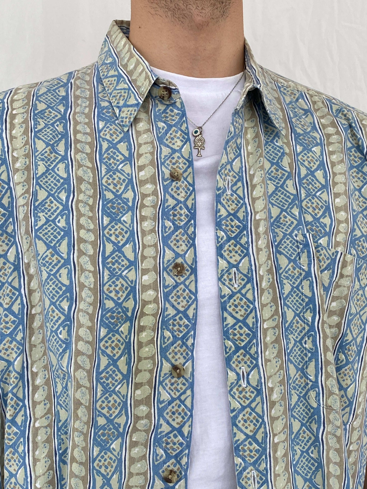 Vintage 90s L.L.Bean Printed Half-Sleeve Blue Shirt - L - Balagan Vintage Half Sleeve Shirt 00s, 90s, Awsam, geometric print, half sleeve shirt, NEW IN, printed shirt