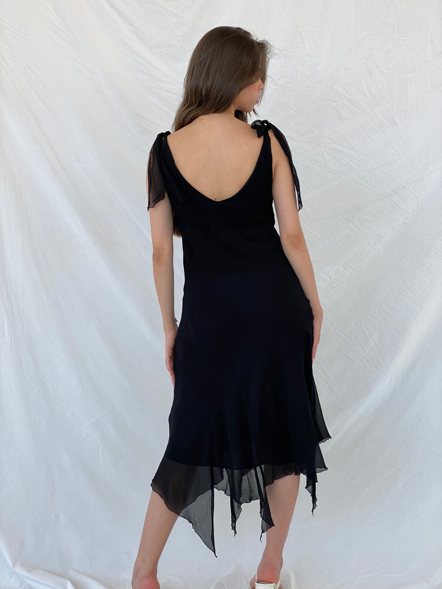 Nicole Miller Asymmetric Midi Black Layered Silk Dress - M