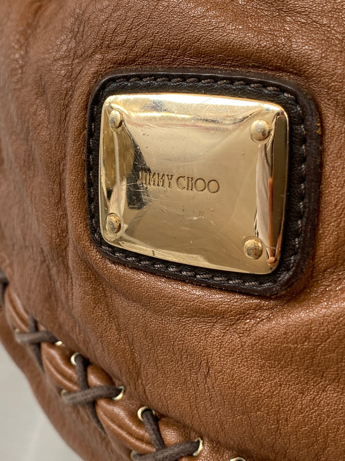 Y2K Jimmy Choo Brown Leather Large Hobo Braided Shoulder Bag