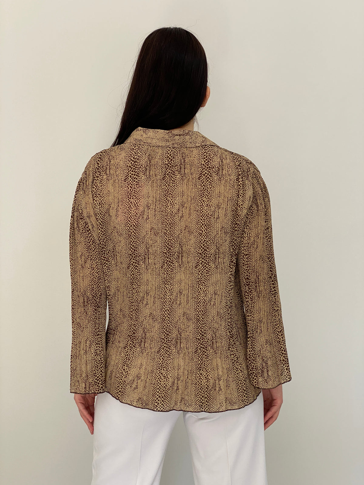 Vintage Y2K Covington Beige Brown Animal Print Button-Up Blouse - XL