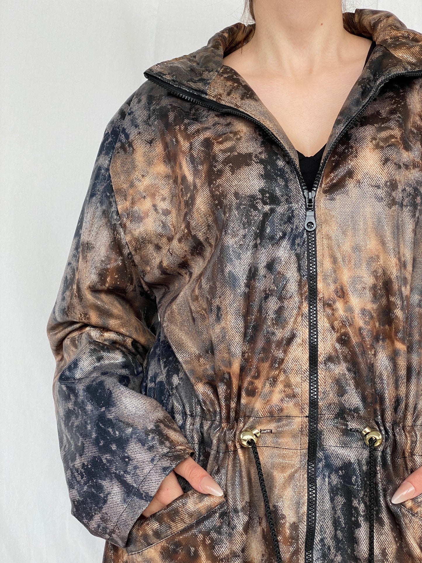 Vintage Blizard Glossy Snake Print Brown and Black Women’s Coat - L