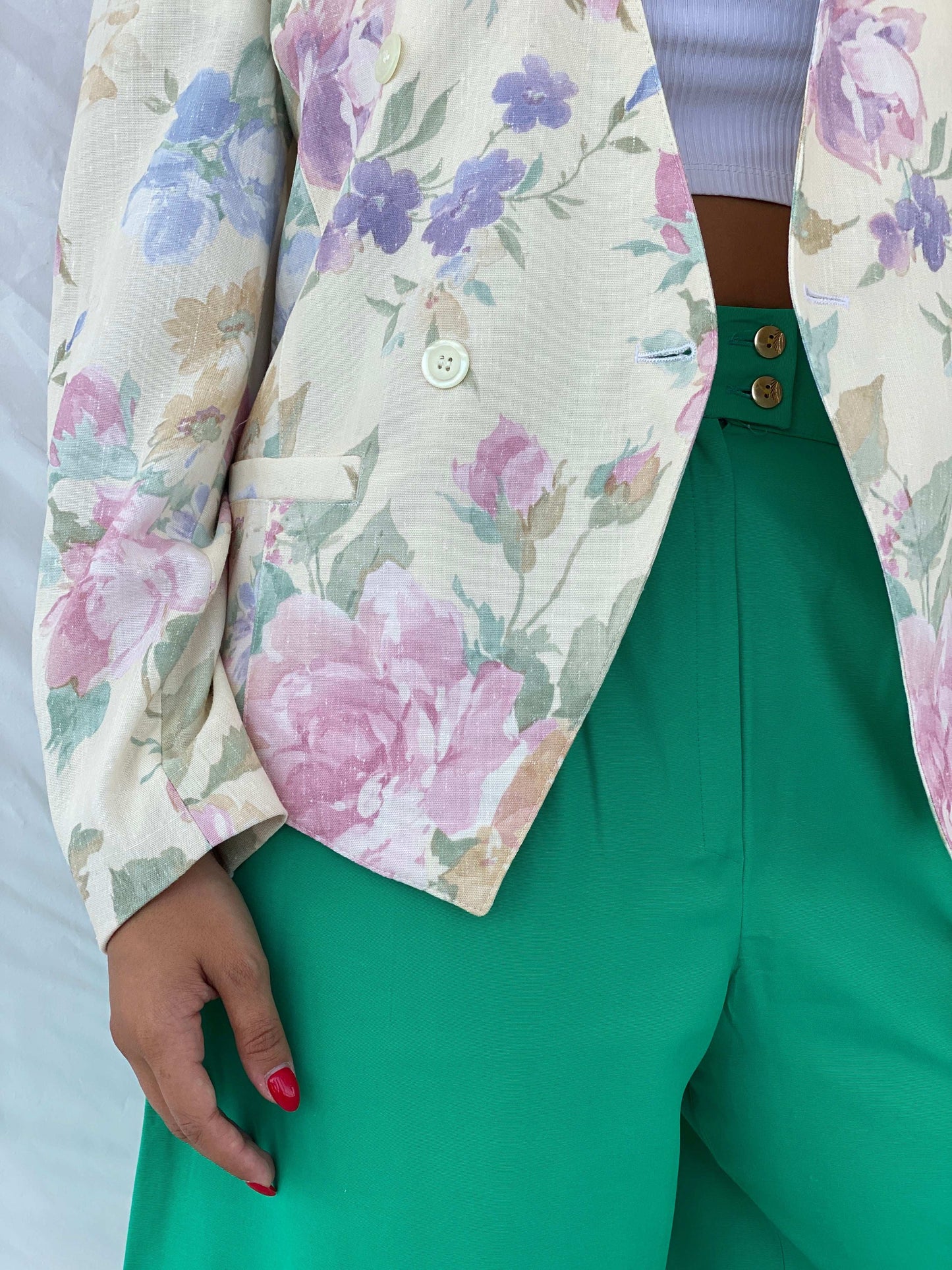 Beautiful Vintage Floral Pastel-Colored Blazer Size L - Balagan Vintage Blazer 80s, blazer, Dina, floral, floral print, NEW IN, pastel, rare vintage