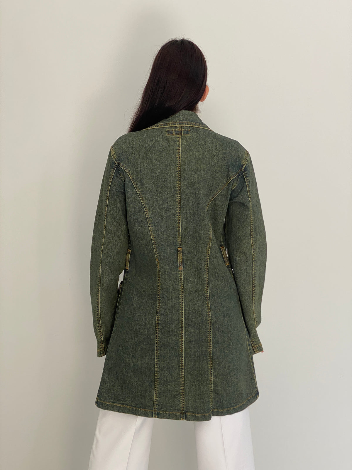 Vintage Y2K C&Y Classic Jeans Olive Blue Cotton Denim Longline Blazer Coat - XL