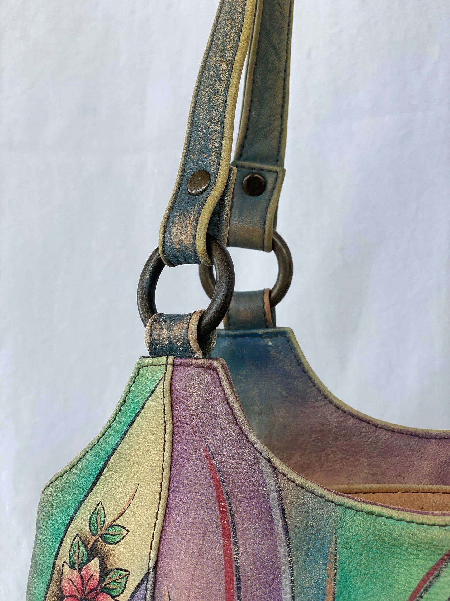 Statement Vintage Anuschka Hand AqaaPainted Genuine Leather Bag - Balagan Vintage Shoulder Bag 00s, 90s, genuine leather, leather, NEW IN