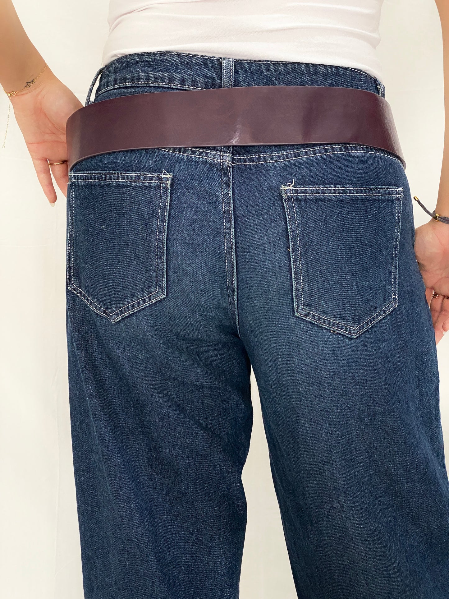 Vintage Wide Purple Genuine Leather Belt Oversized Silver Ring Clasp Y2K Waist Belt