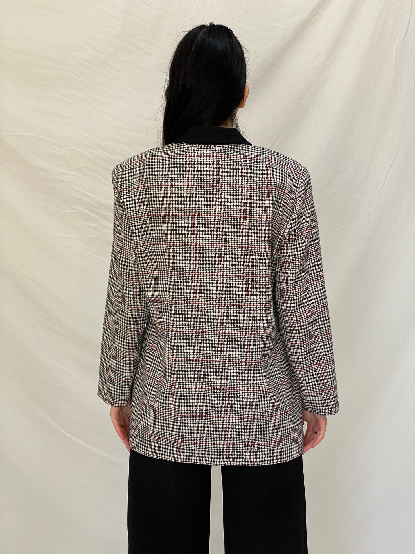 Vintage Always USA Plaid Blazer Black & White Check Structured Jacket - L