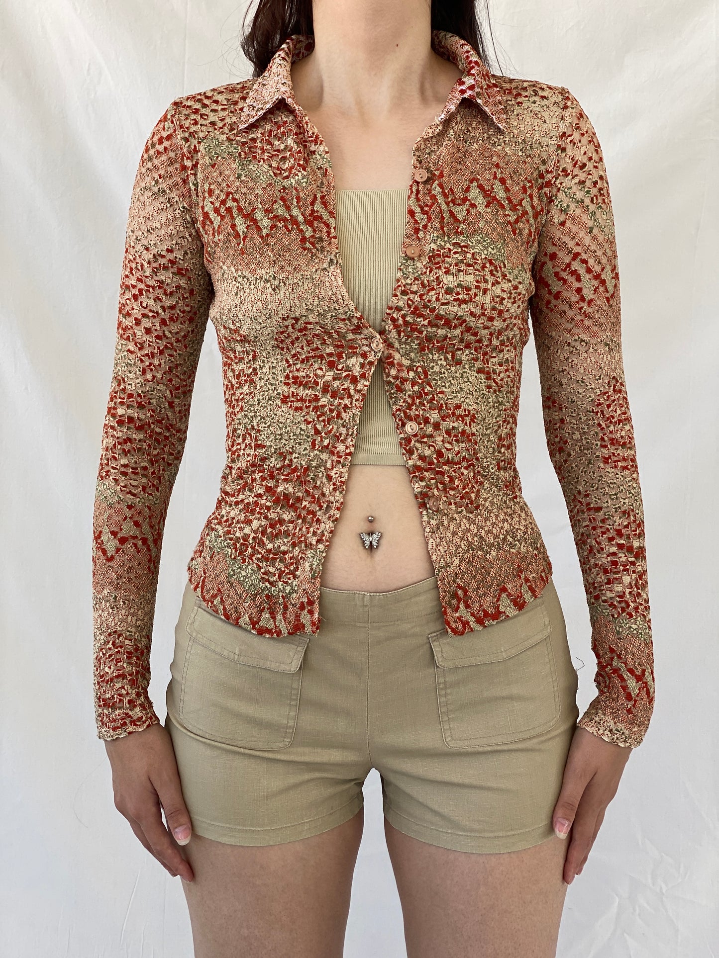 Vintage Y2K Click . Click USA Orange Full Sleeve Button Up Shirt - S
