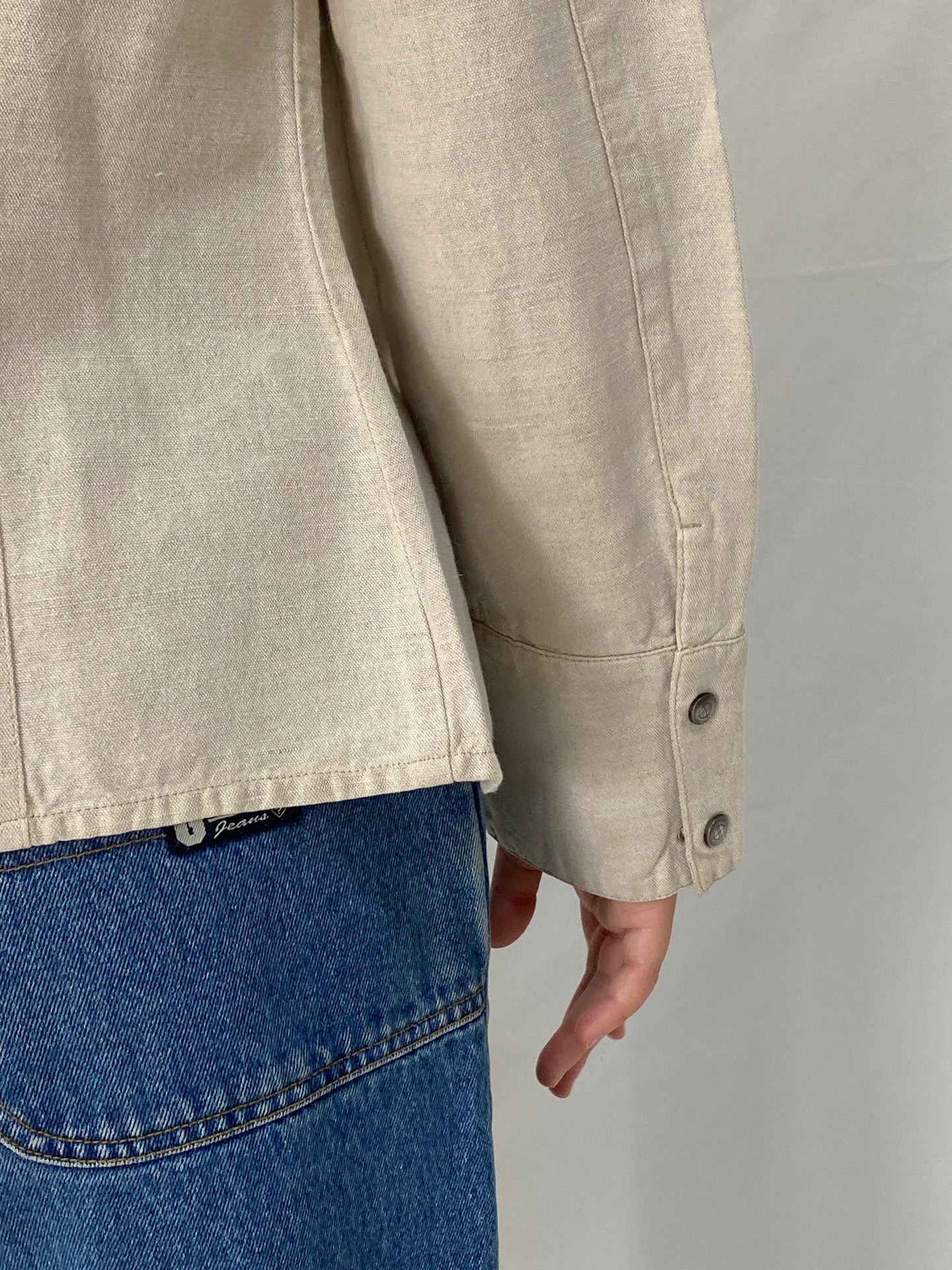 Vintage Y2K Zaffiri Beige Linen Blend Lace-Up Back Western Shirt - L