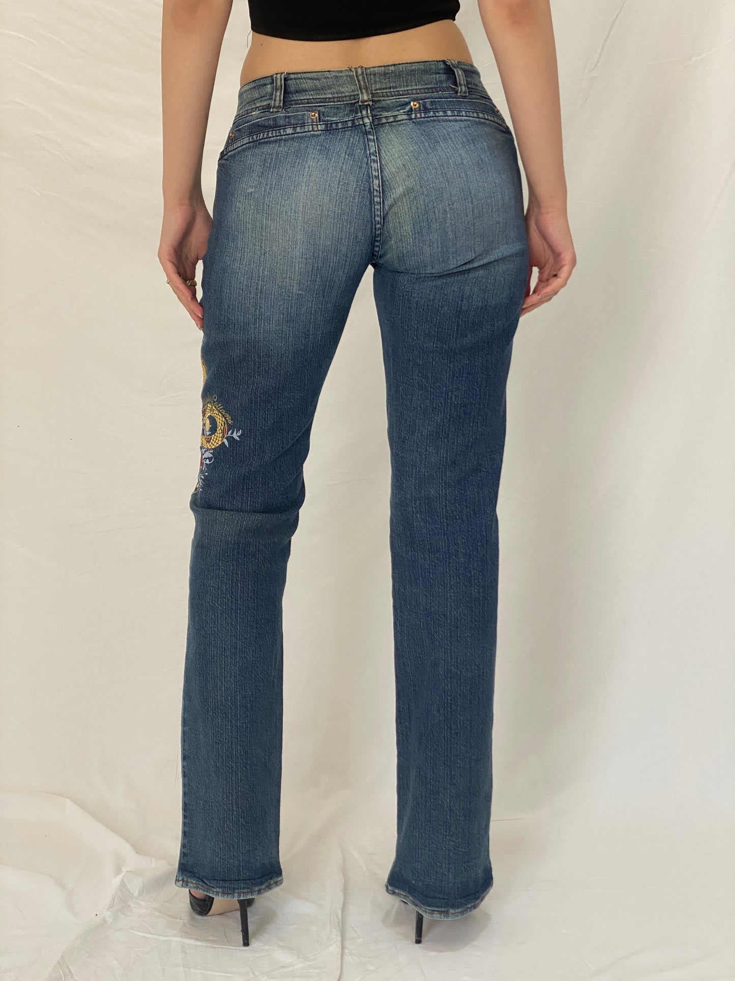 Vintage Y2K Apple Bottoms Graphic Bootcut Low Rise Denim Jeans - 38EUR