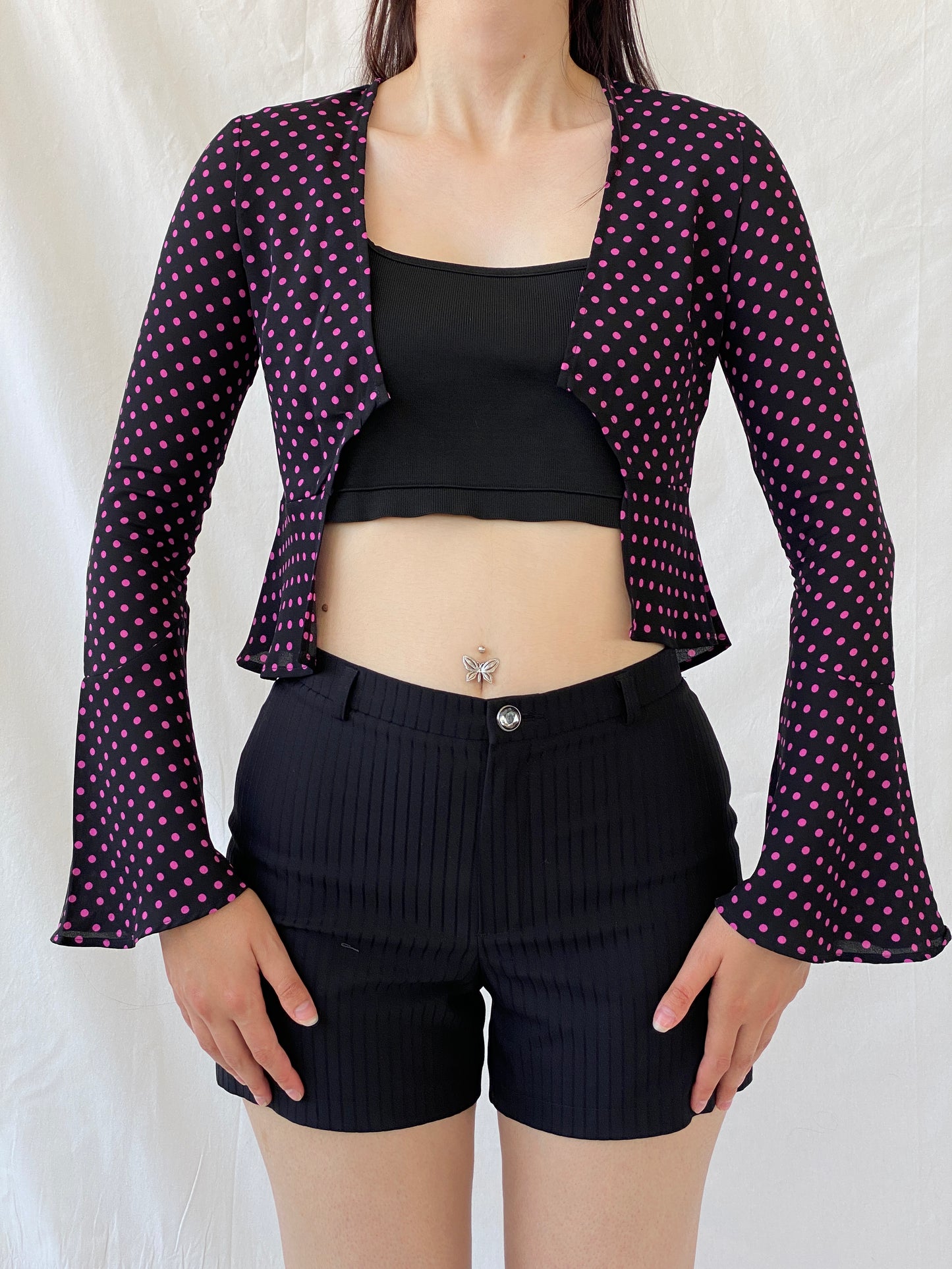 Gorgeous LULU & ROSE Polka Dot Pink Black Long Sleeve Cardigan - 2XS