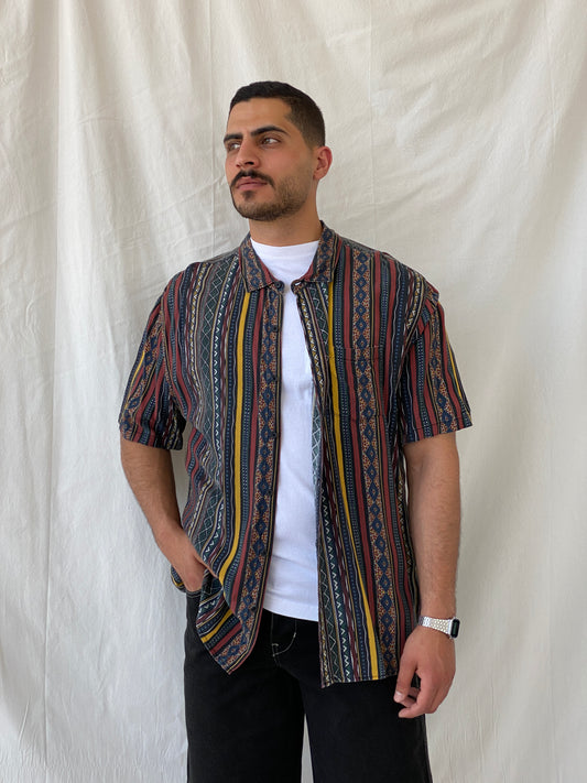 قميص رجالي مخطط بطبعة قبلية من تصميم Vintage Remastered by Cotton On - مقاس 2XL