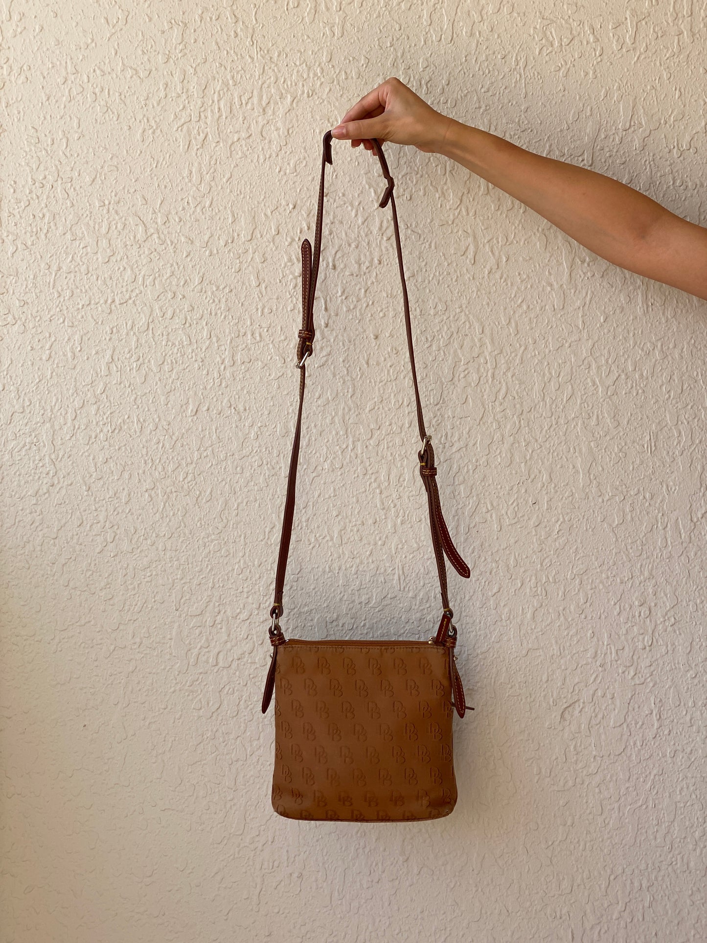 Dooney & Bourke Brown Logo Monogram Crossbody Bag with Leather Trim