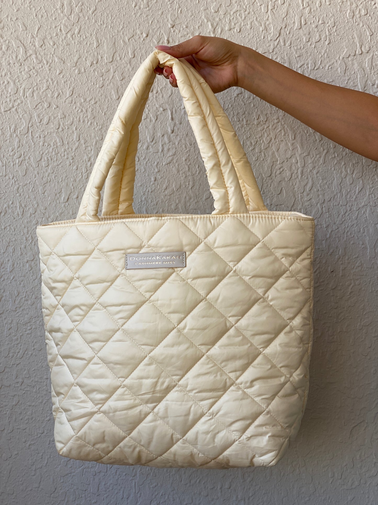 Donna Karan Cashmere Mist Cream Quilted Tote Shoulder Bag