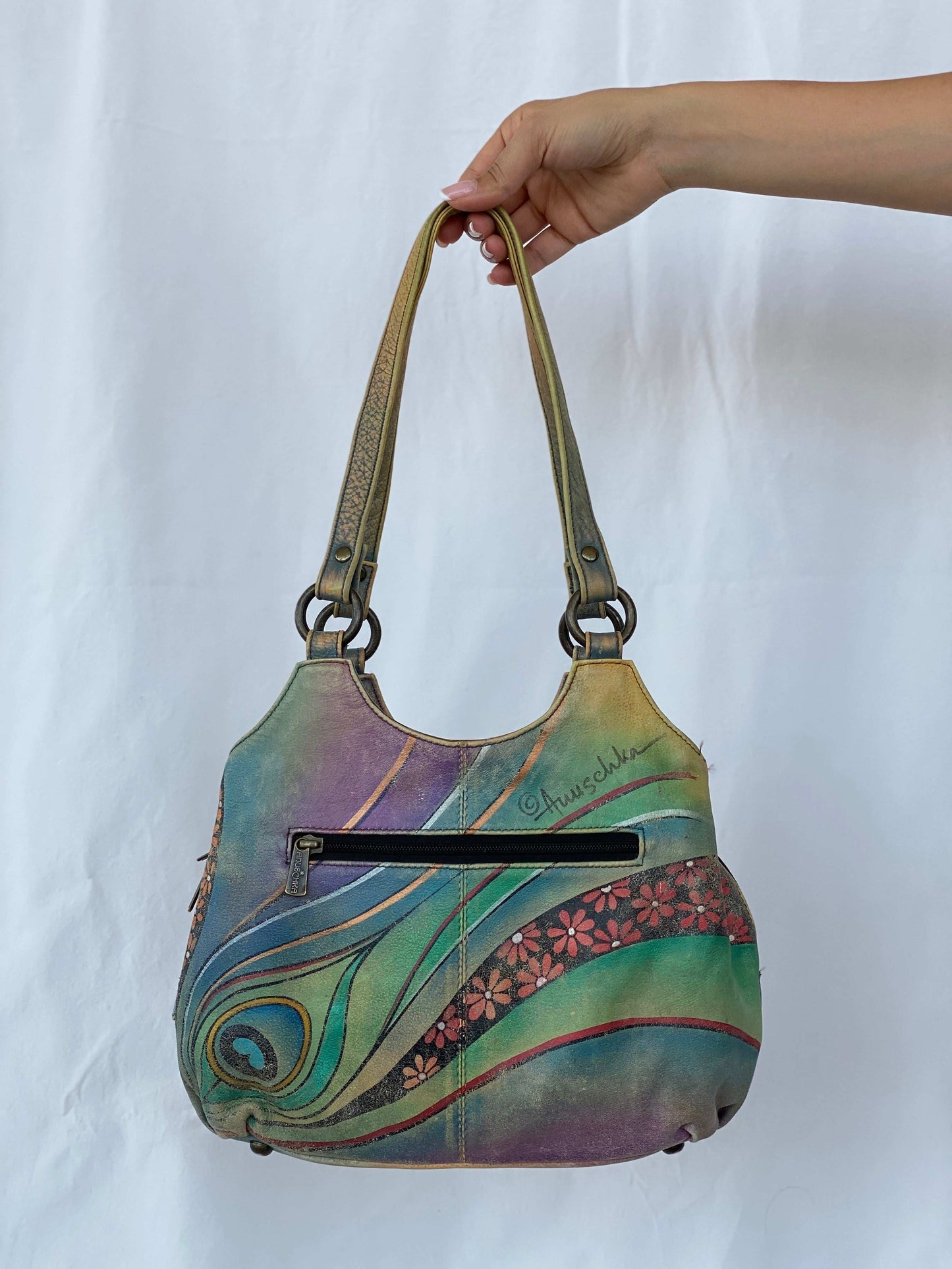 Statement Vintage Anuschka Hand AqaaPainted Genuine Leather Bag - Balagan Vintage Shoulder Bag 00s, 90s, genuine leather, leather, NEW IN