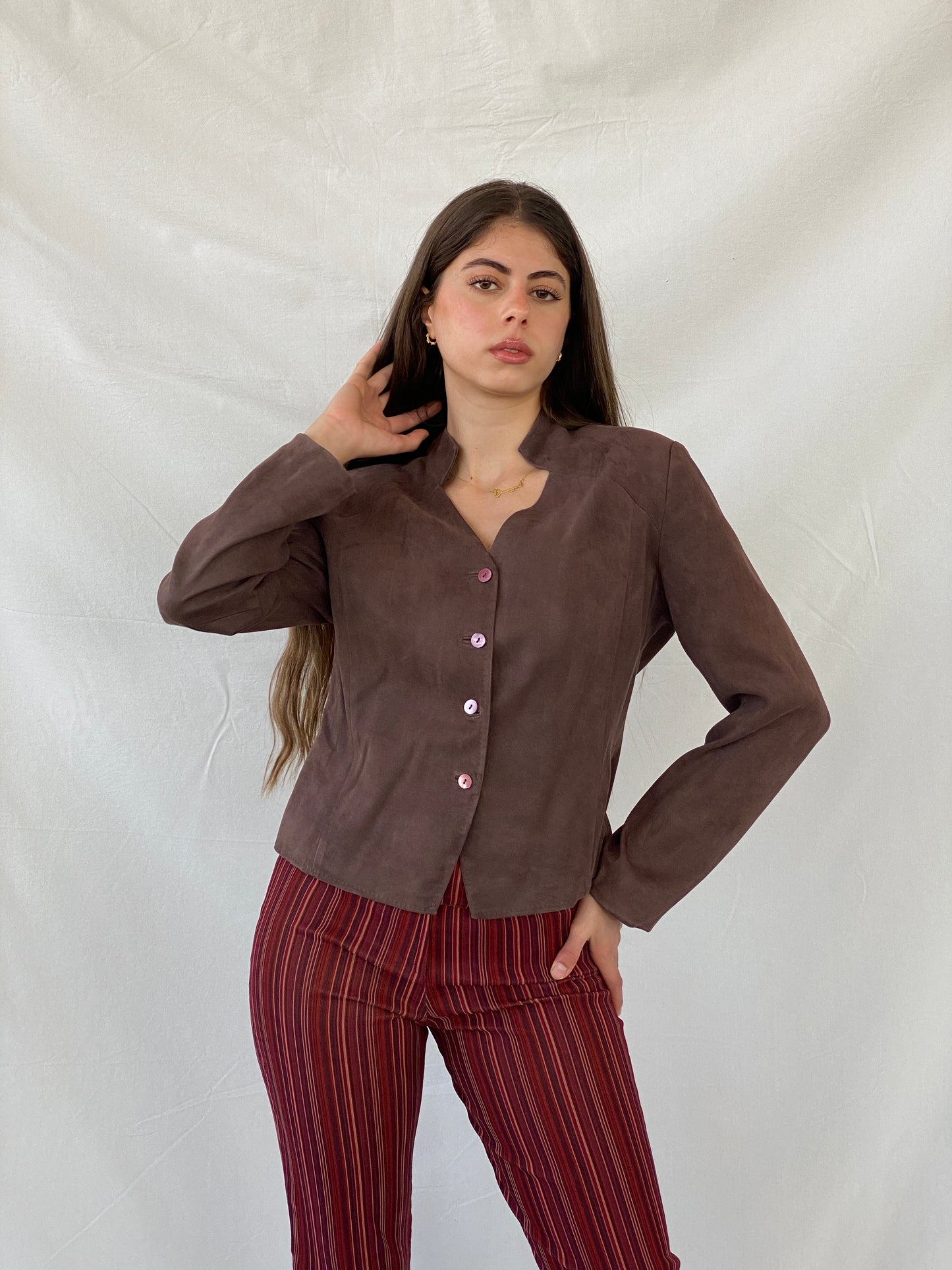 جاكيت بني فاتح بأزرار من Vintage Country Casuals - مقاس كبير