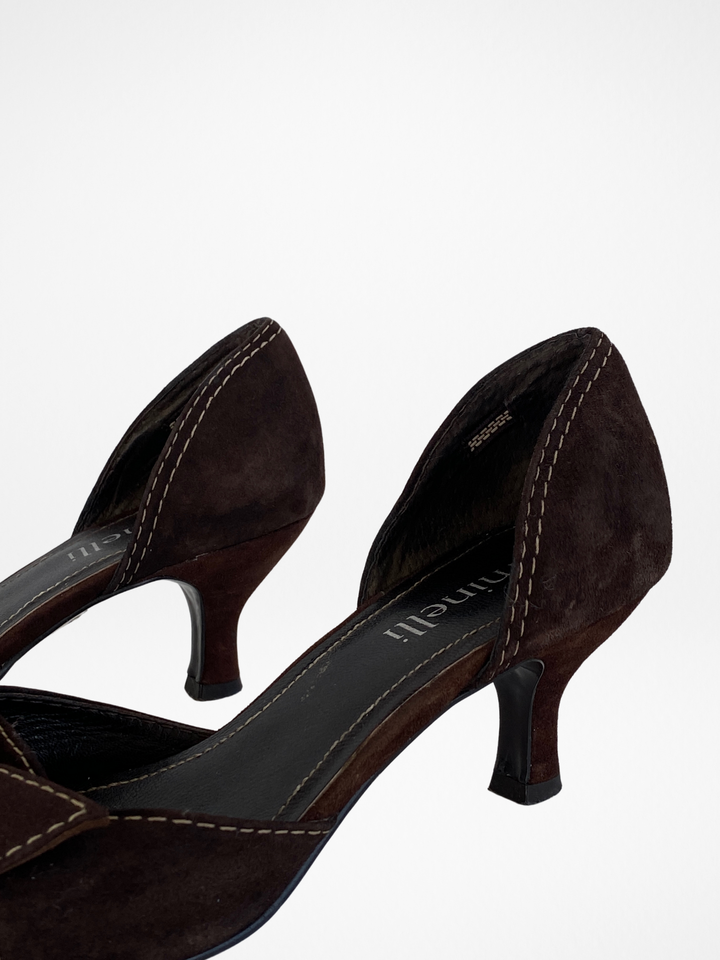 حذاء بكعب قصير من الجلد المدبوغ البني من Minelli Vintage مع عقدة أمامية وخياطة كبيرة