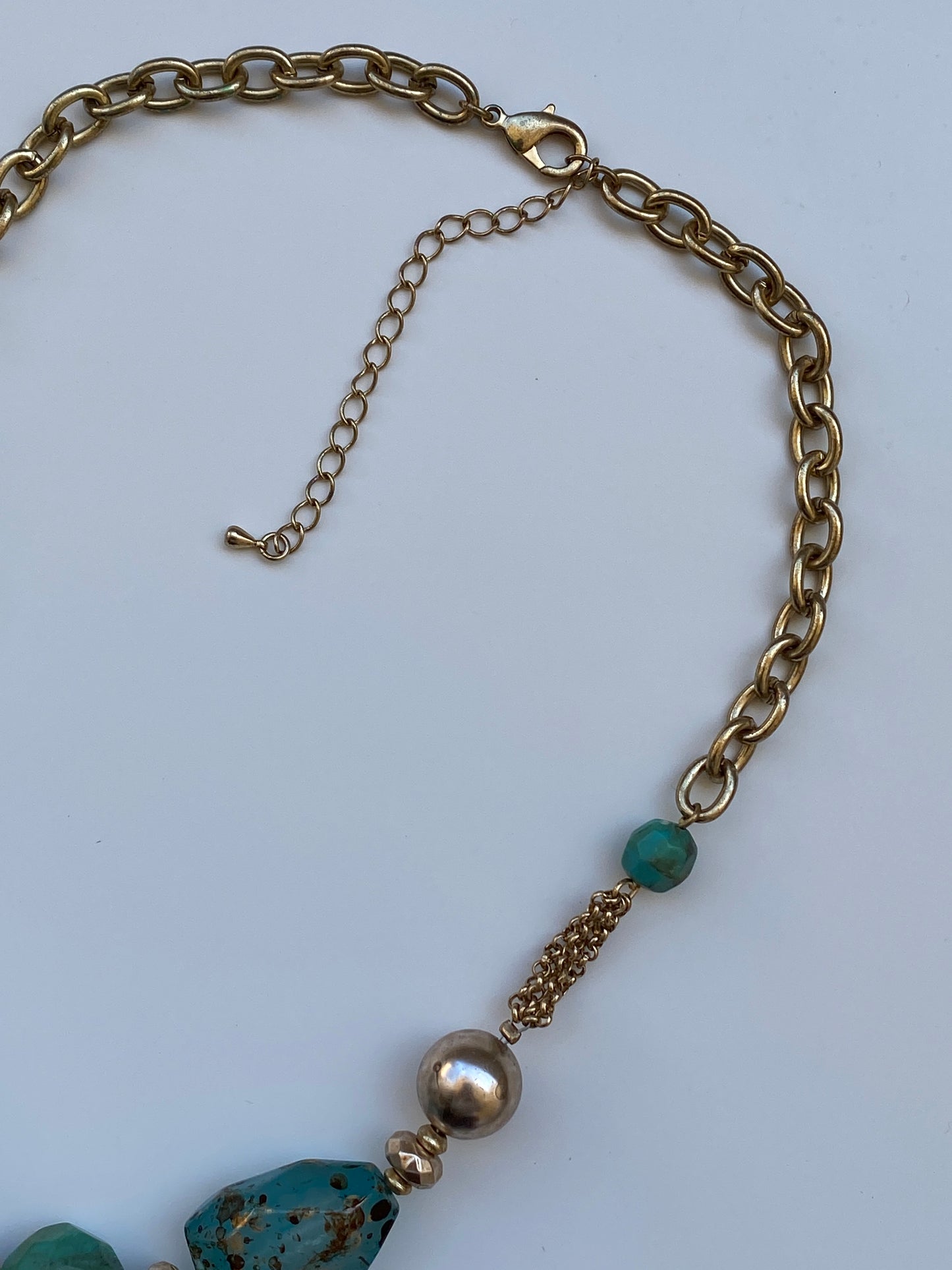Vintage Boho Gold Tone Pendant Necklace with Green Stone Beads – Ethnic Statement