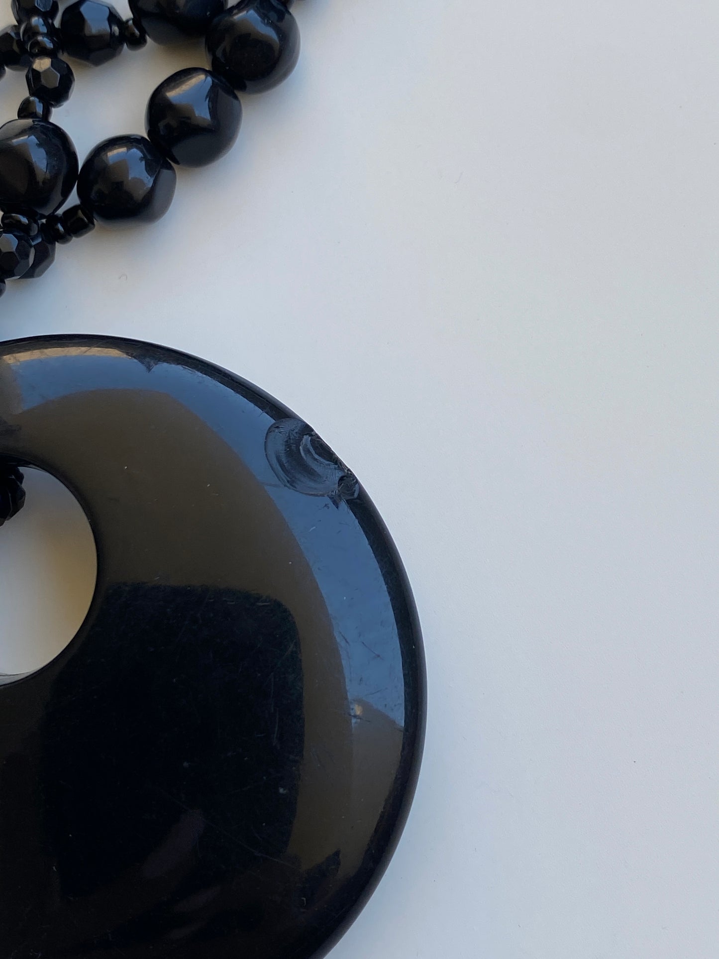 Y2K Black Multi-Strand Beaded Oversized Disc Pendant Necklace