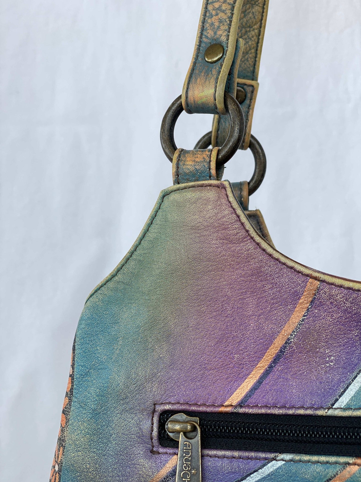 Statement Vintage Anuschka Hand AqaaPainted Genuine Leather Bag - Balagan Vintage Shoulder Bag 00s, 90s, genuine leather, leather, NEW IN