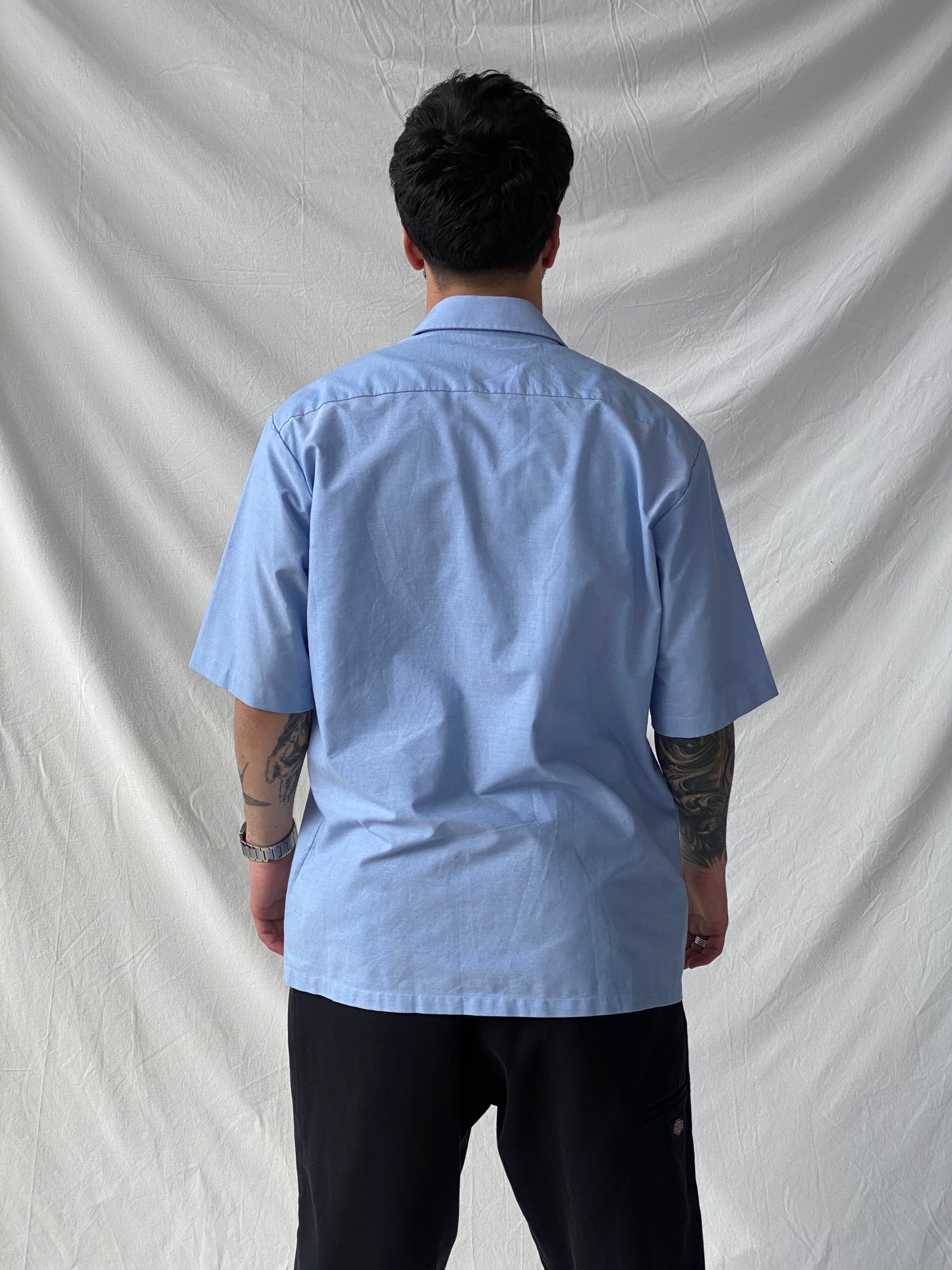 90s Freeds Class Act Men‘s Half Sleeve Blue Shirt - L