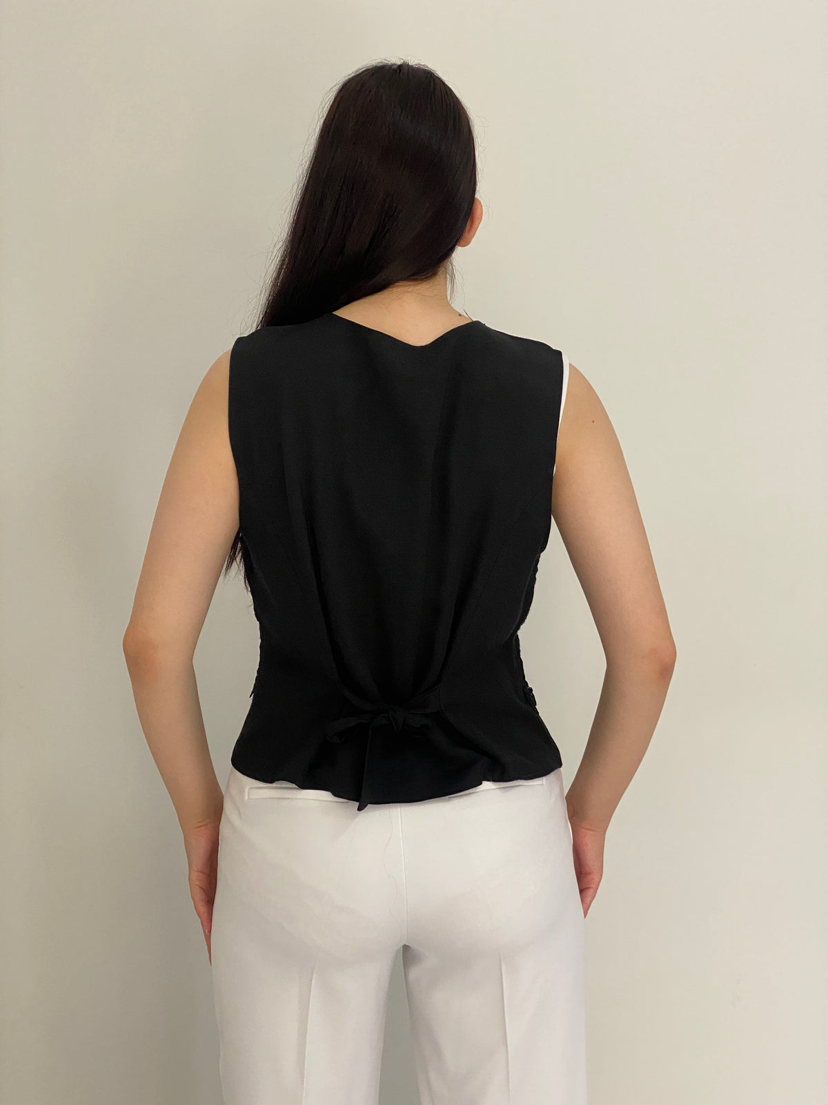 Vintage 90s Black Lace Romantic Tailored Waistcoat Vest - M