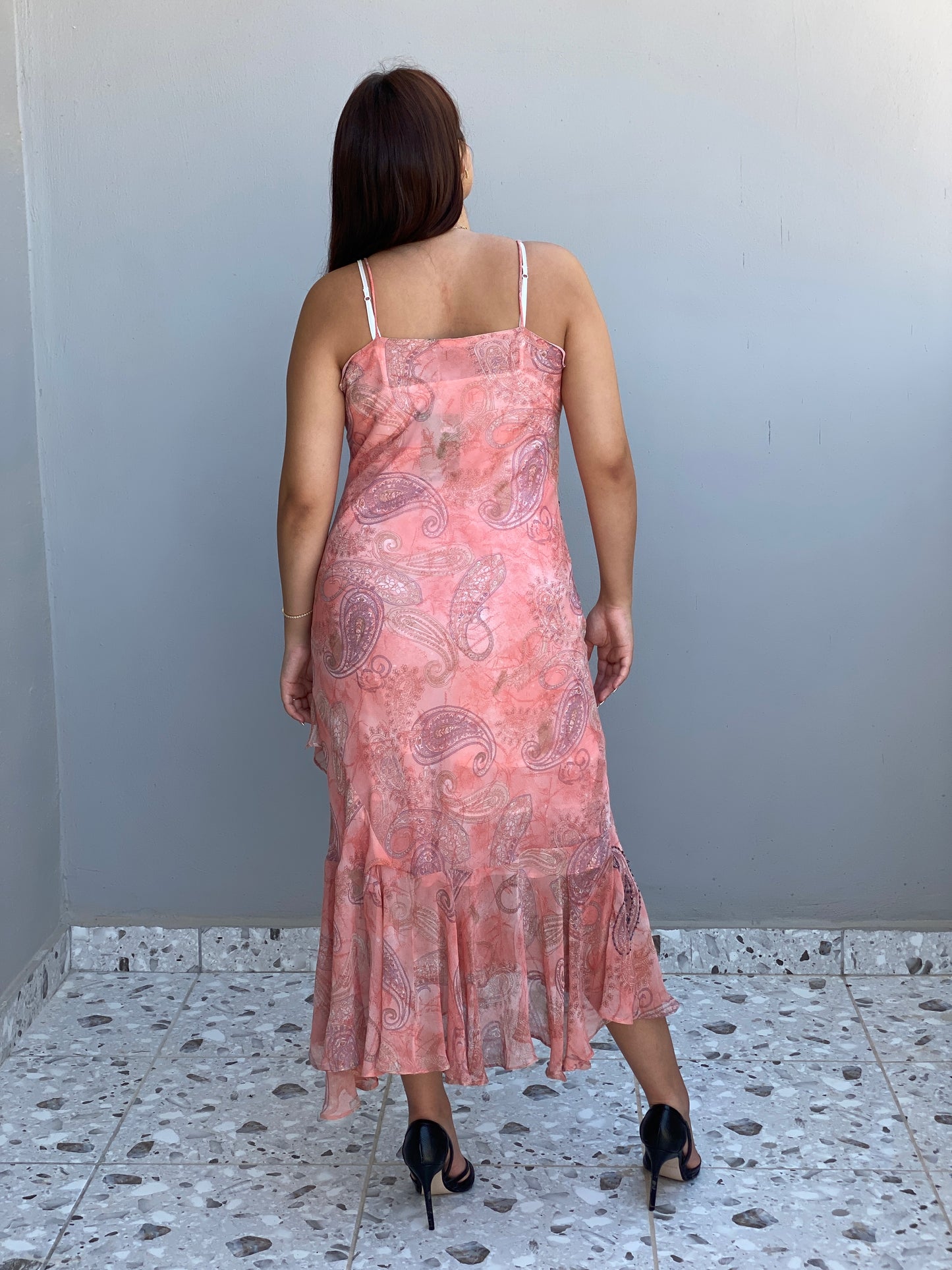 Vintage Solitaire by Ravi Khosla Pink Sheer Beaded Paisley Fairycore Maxi Dress – L